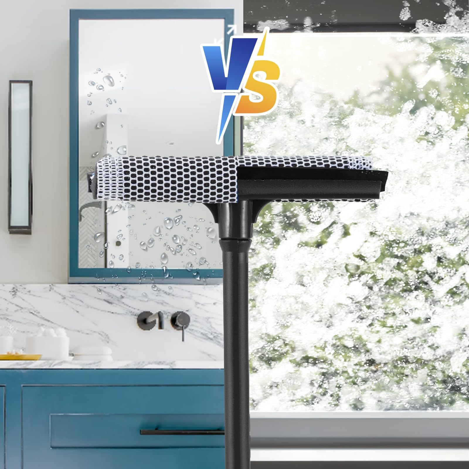15.9in Window Squeegee 2 in 1 Car Glass Cleaner Sponge Stainless Steel Shower