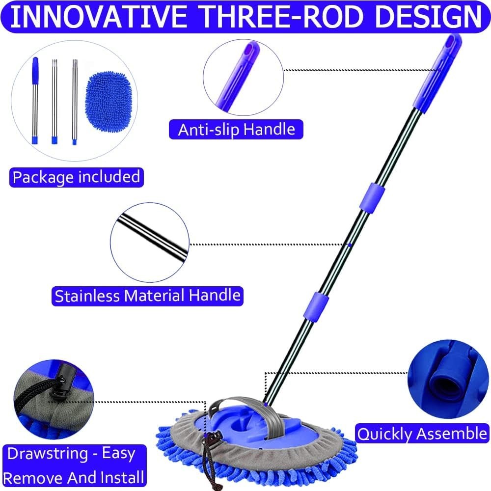 47.5″ Car Wash Brush Mop Cleaning Tool with Long Handle Kit for Washing Detailin
