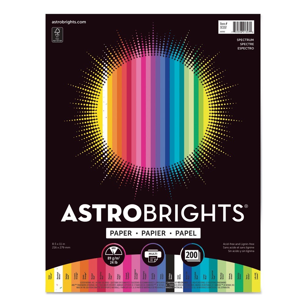 Astrobrights 91397 8.5″ x 11″ Color Paper – Assorted Spectrum Colors 200/PK New