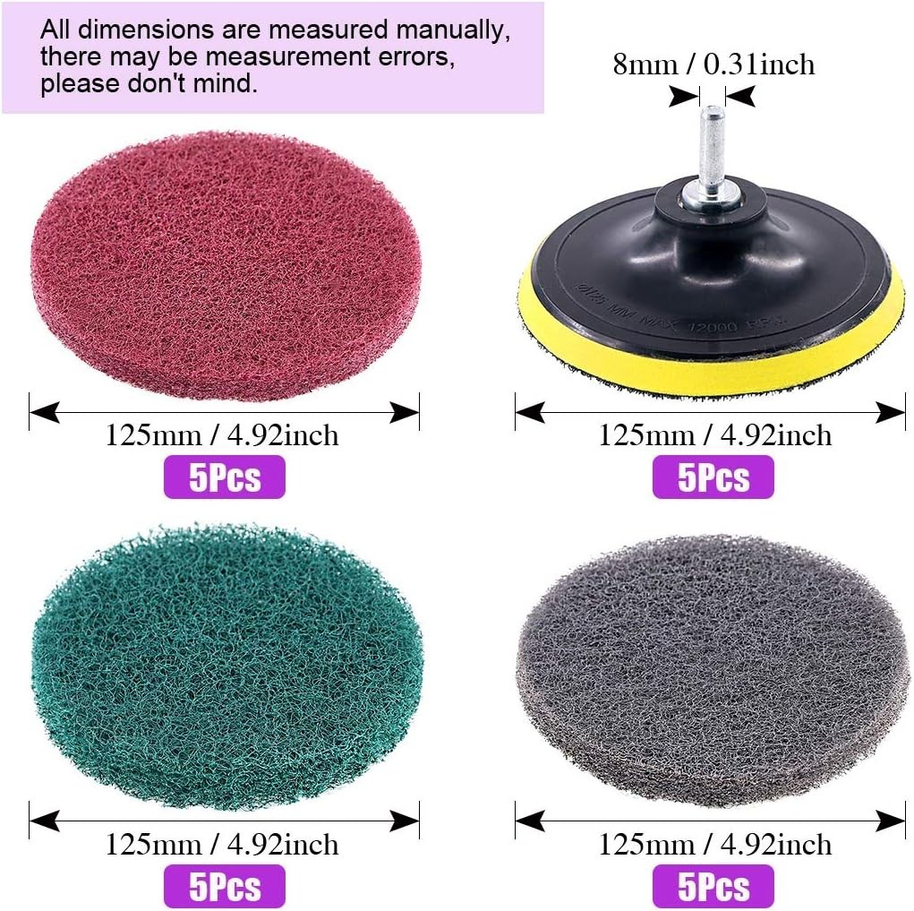 16Pcs 5-Inch Drill-Powered Scrubbing Pads Kit – Abrasive Cleaning Solution