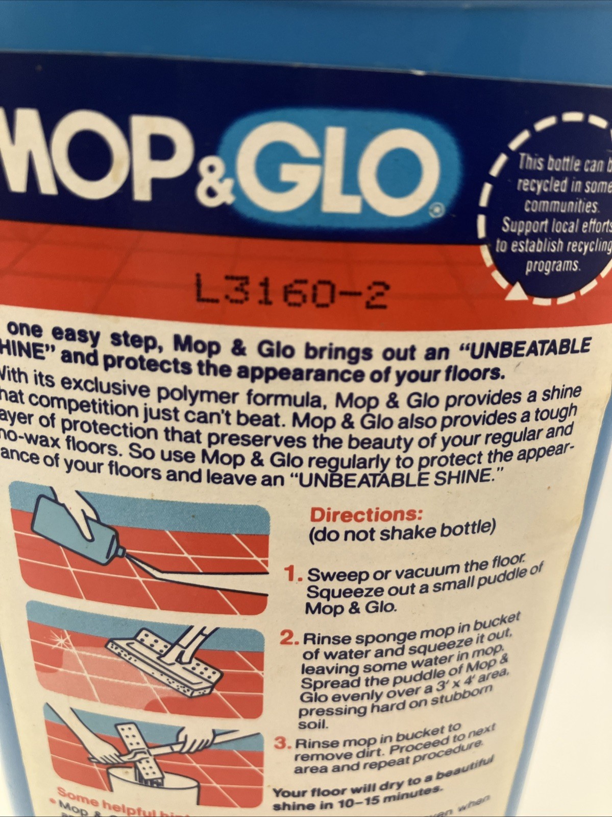 Vintage Original Mop & Glo Floor Shine Cleaner 16oz Pint Partial Bottle