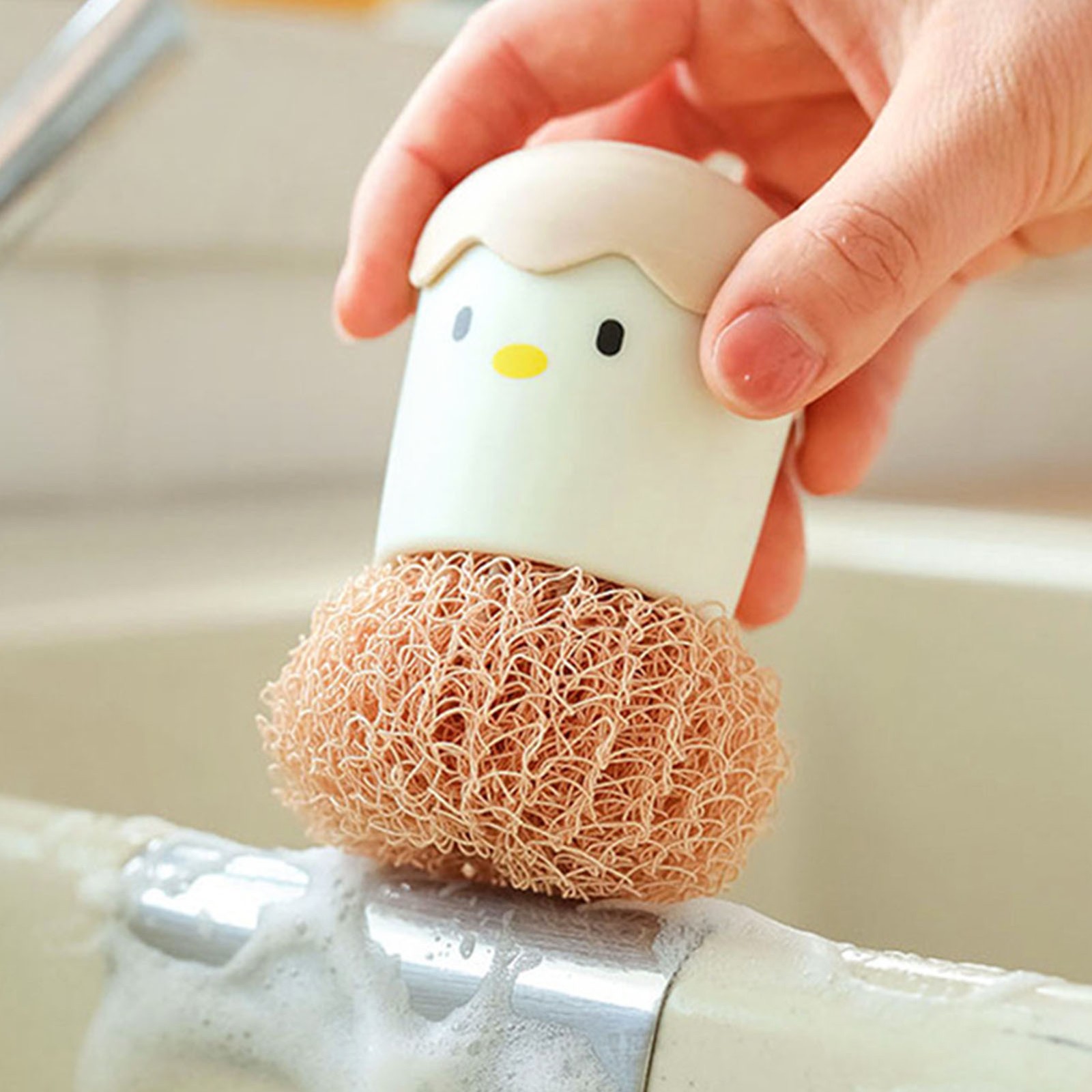 (Pink)Cartoon Eggshell Dish Cleaning Brush Long Lasting Easy To Grip Cute Kit US