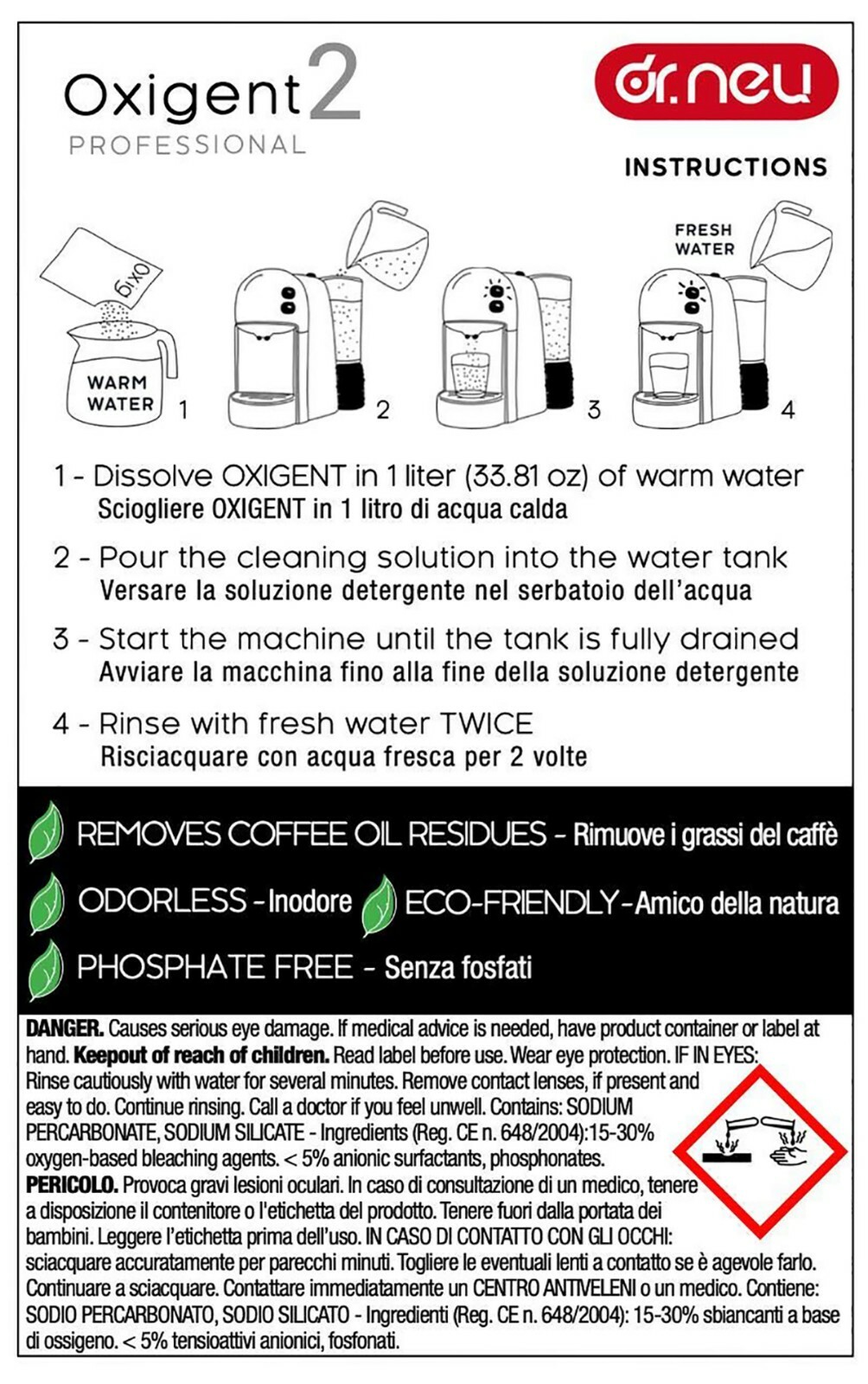 Dr.Neu Coffee Maker and Espresso Machine Active Oxygen Detergent Powder Cleaner