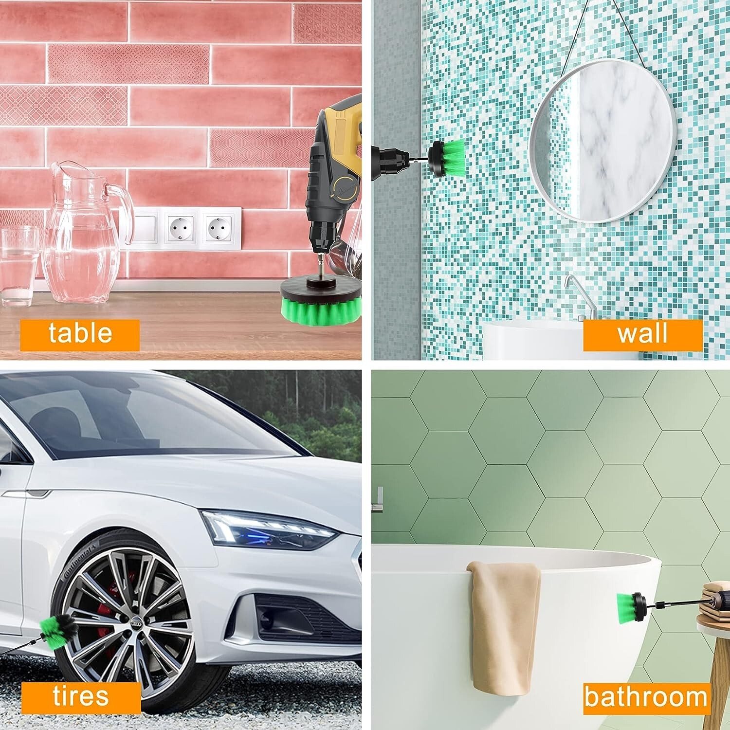 Green 4 Pack Cleaning Drill Brush Power Scrubber Shower Shower Grout Tile Floor