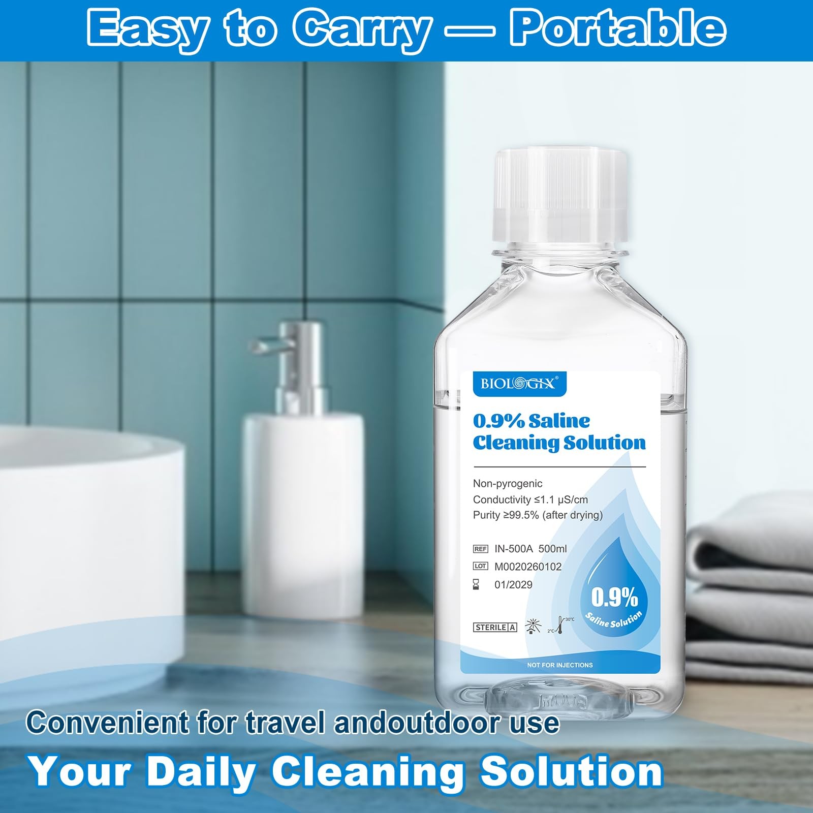 0.9% Saline Cleaning Solution, Normal Solution, Ready-to-Use for Daily Cleani…