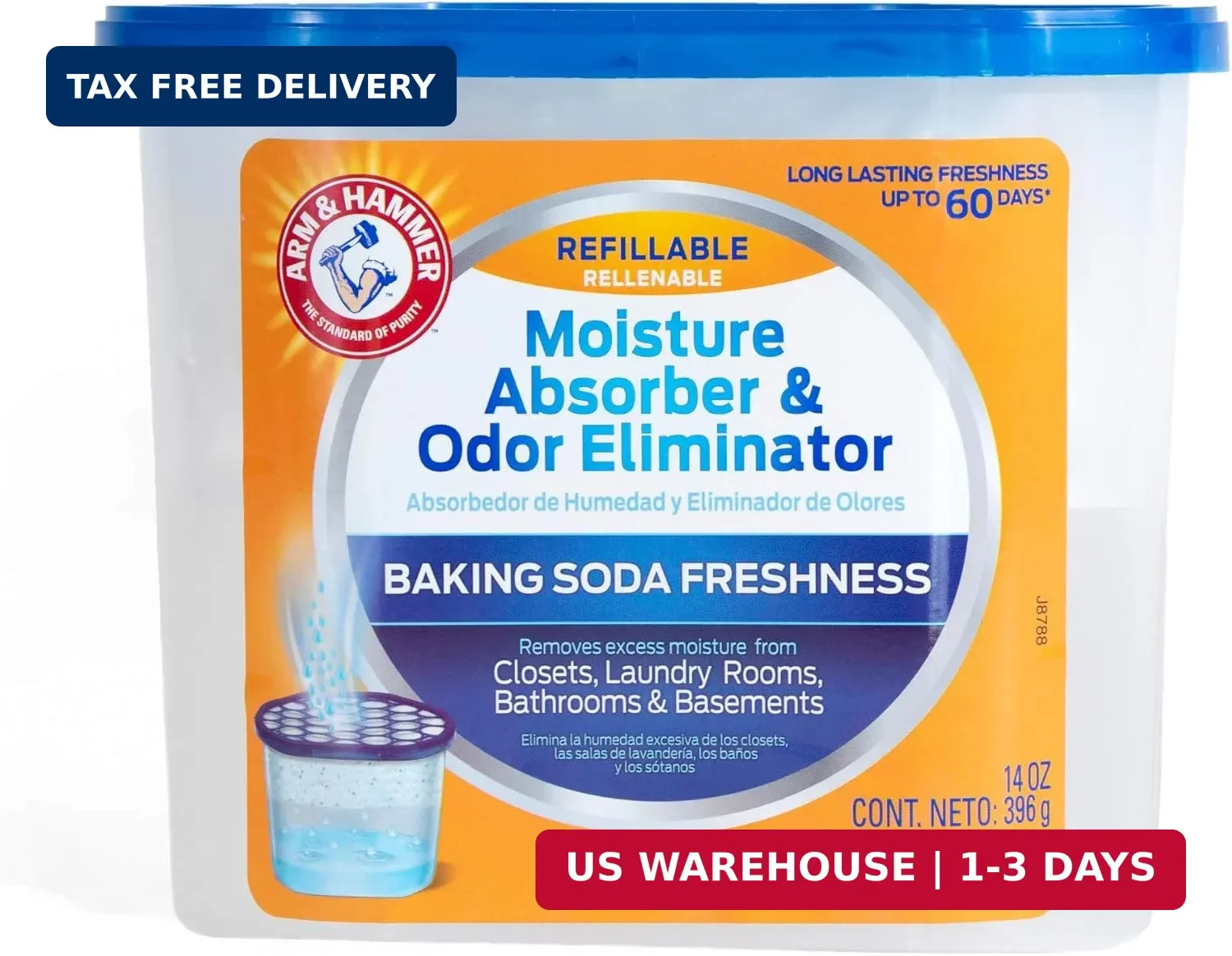 Arm & Hammer Fragrance Free Refillable Moisture Absorber and Odor Eliminator 14