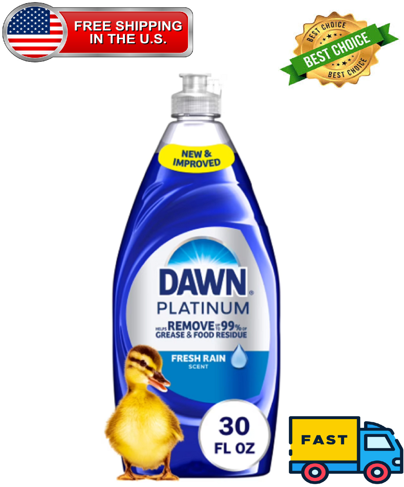 Dawn Platinum Dish Soap, Dishwashing Soap, Fresh Rain, 30 fl oz