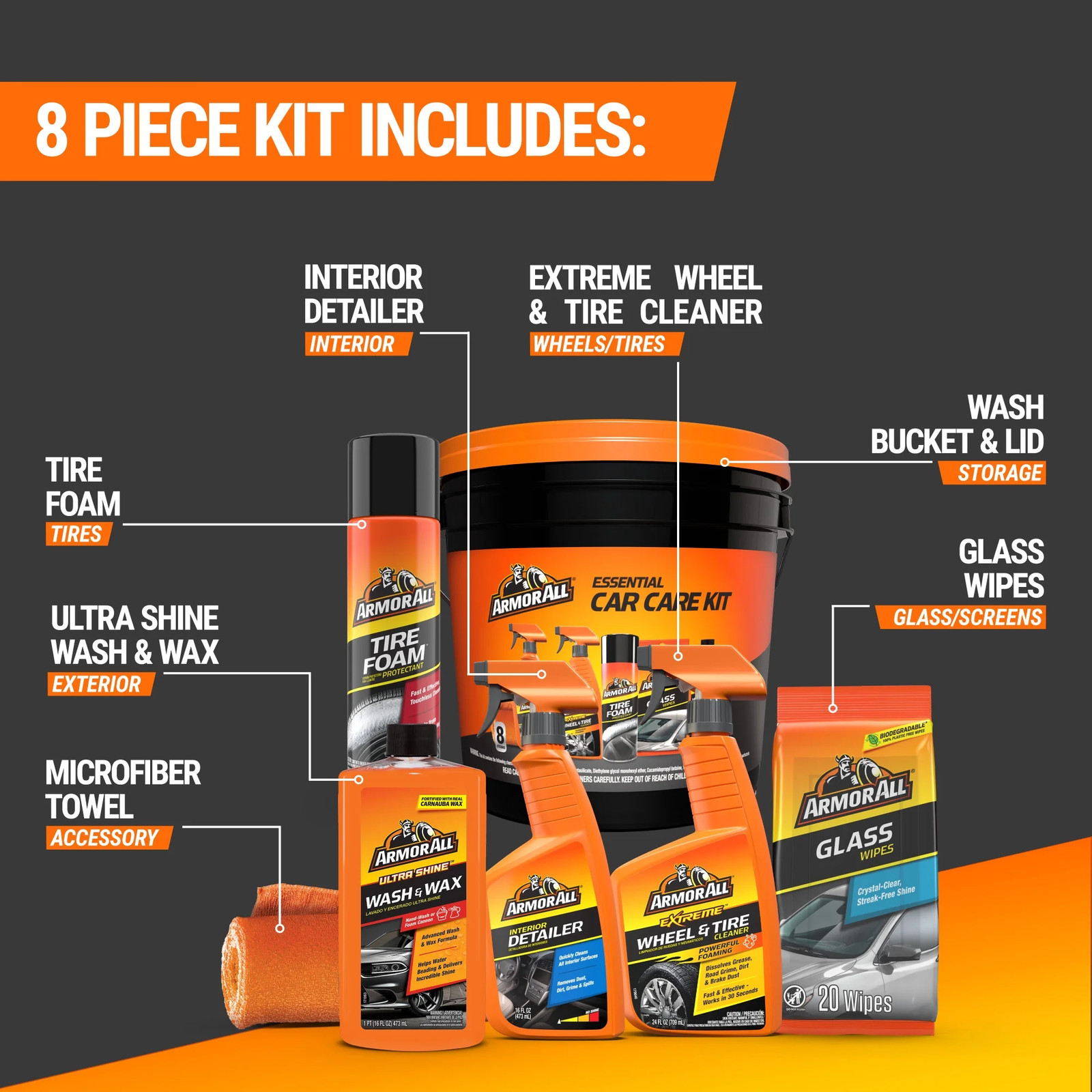 Car Cleaning Kit 8 Piece Set