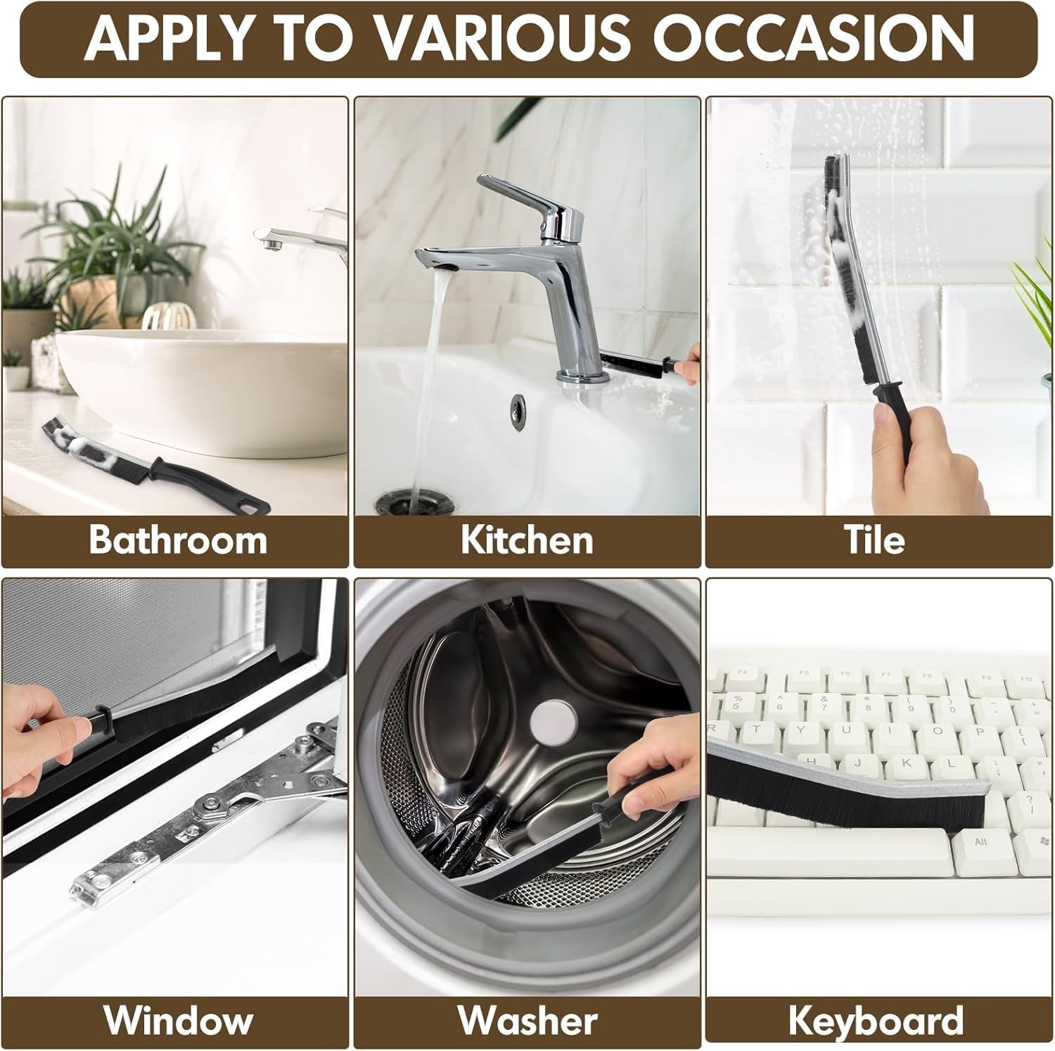 Hard Bristle Crevice Cleaning Brush for Window Tracks, Bathroom Corners
