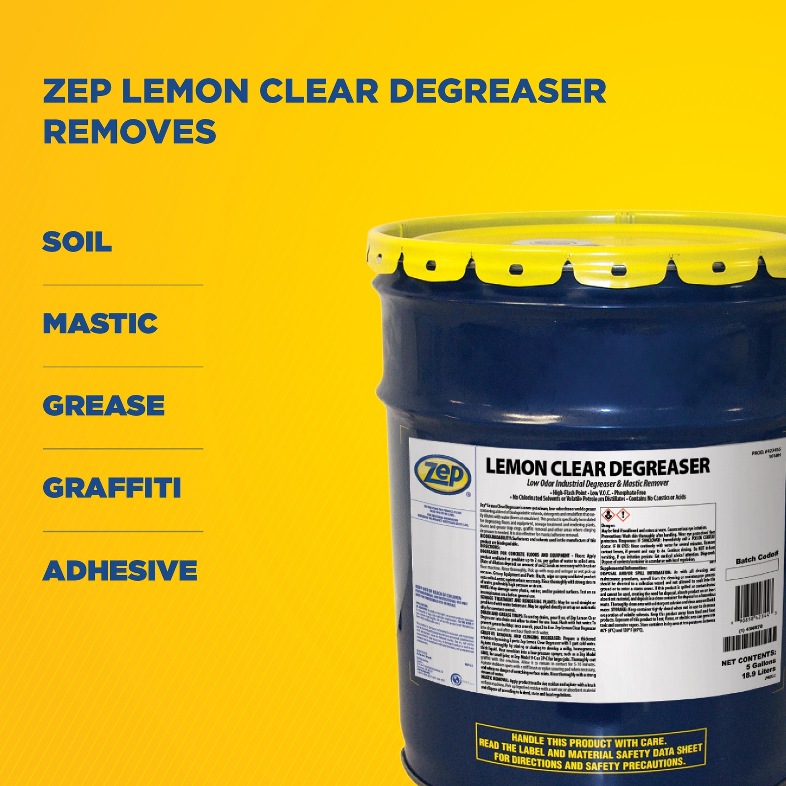 Zep Lemon Clear Degreaser – 5 Gallon (1 Unit) 423435 – Low Odor, Industrial