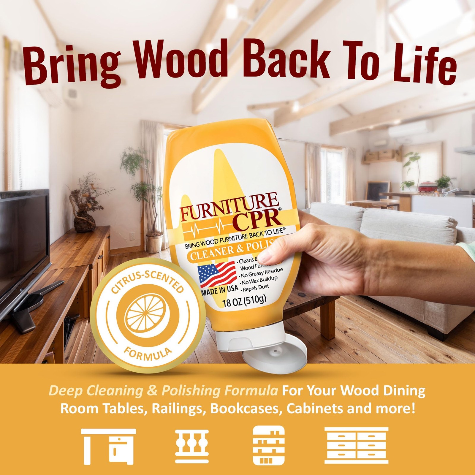 Wood Furniture Cleaners & Polish 18oz-Cabinet Cleaner for Woods Paneling, Doo…