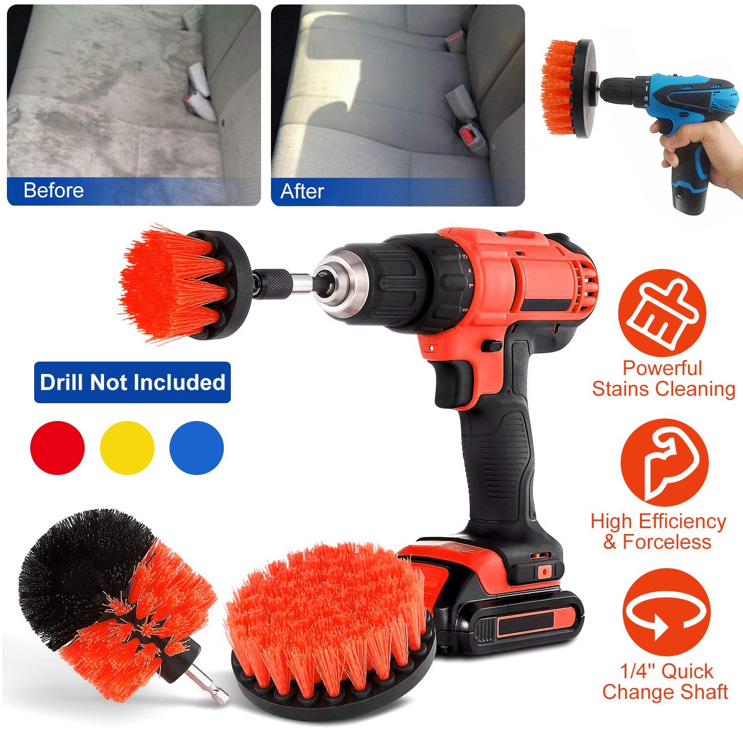 3Pc Tile Grout Drill Brush Power Scrub Cleaning Tub Cleaner Attachment Kit 3Size