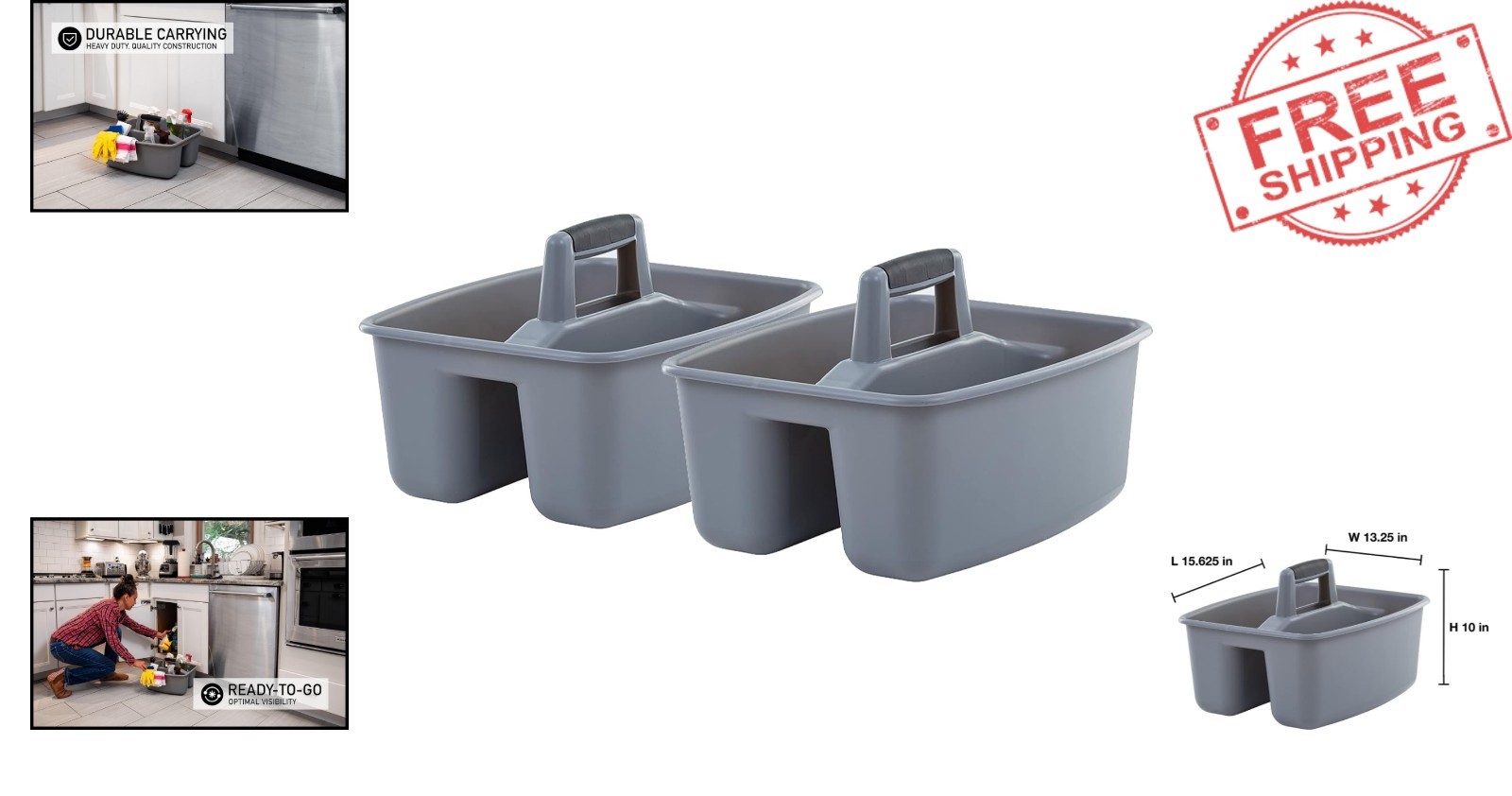 Versatile Grey/Black Cleaning Caddy – 2 Compartments for Indoor and Outdoor Use