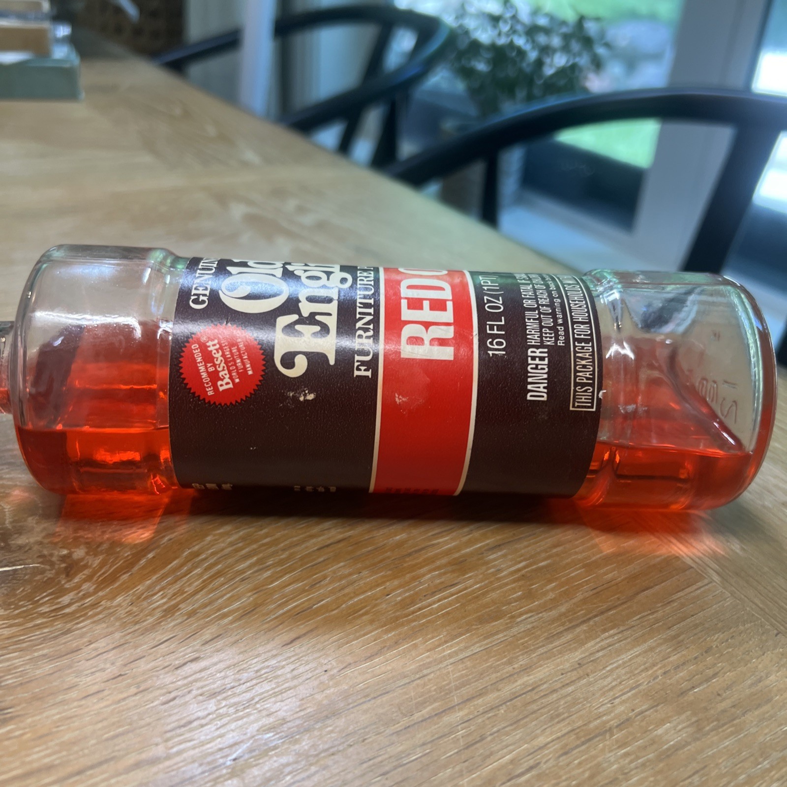 Vintage Old English Red Oil Furniture Polish 16oz Glass Bottle 50% Full