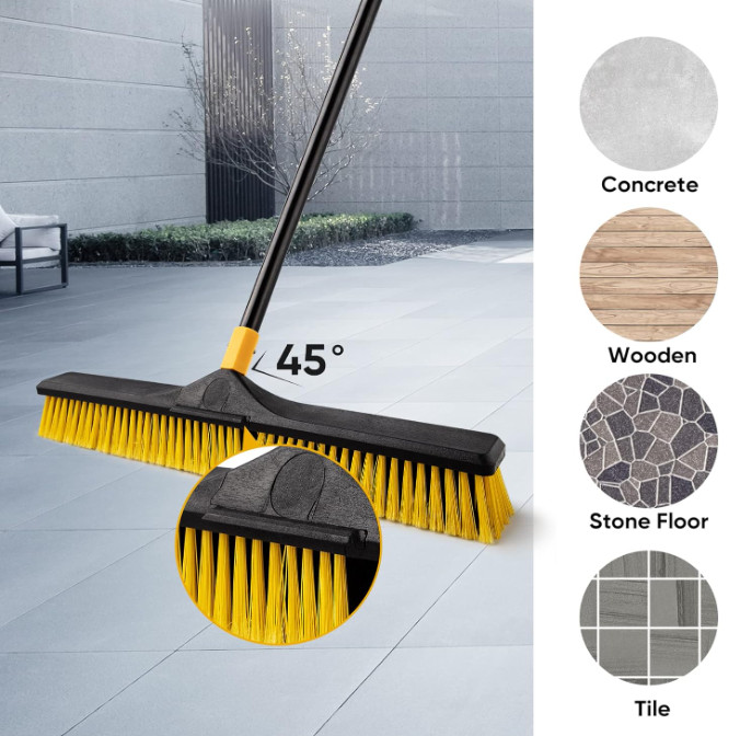 Escoba barredora 24″ con mango largo y cerdas duras para limpieza exterior, terr