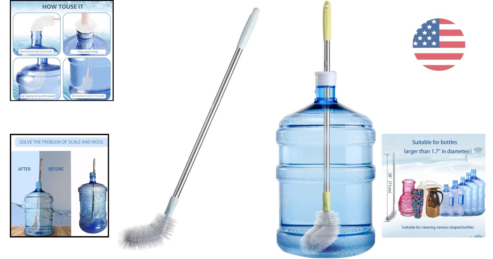 28-Inch Reusable Bottle Cleaning Brush Set – Versatile for Various Surfaces
