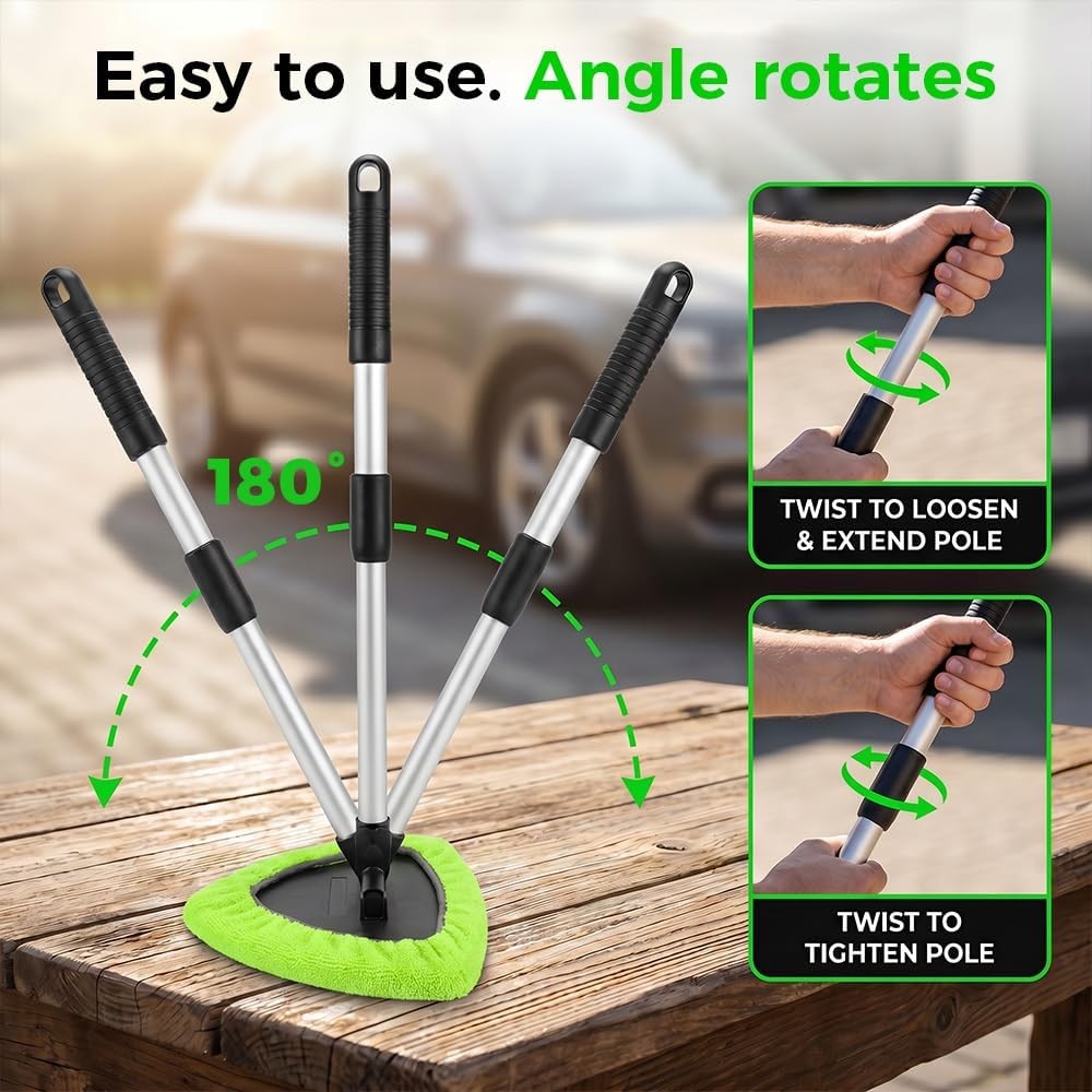 Car Windshield Cleaning Tool, Microfiber Wand Window Cleaner Kit for Auto Glass