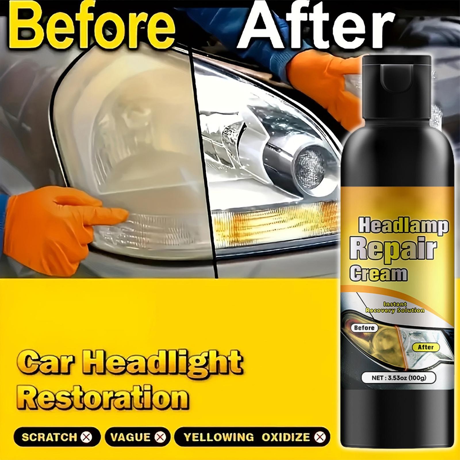 Car Headlight Restoration Kit Scratch Remover & Cleaning Polish Paste 30g