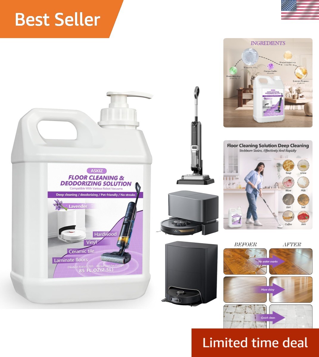 85 FL OZ Floor Cleaning Solution,Floor Cleaner for Mopping with Tineco,Deep C…