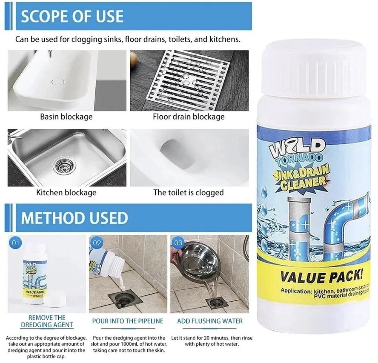 2 PCS Wild Sink and Drain Cleaner, Wild Tornado Sink And Drain Cleaner