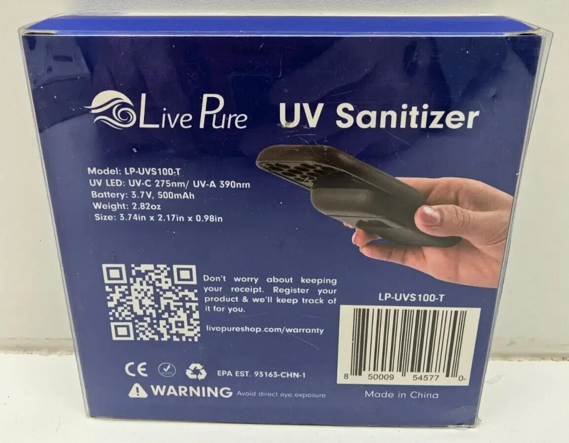 UV Sanitizer Handheld Portable Inactivates 99.9% of Bacteria & Viruses LivePure