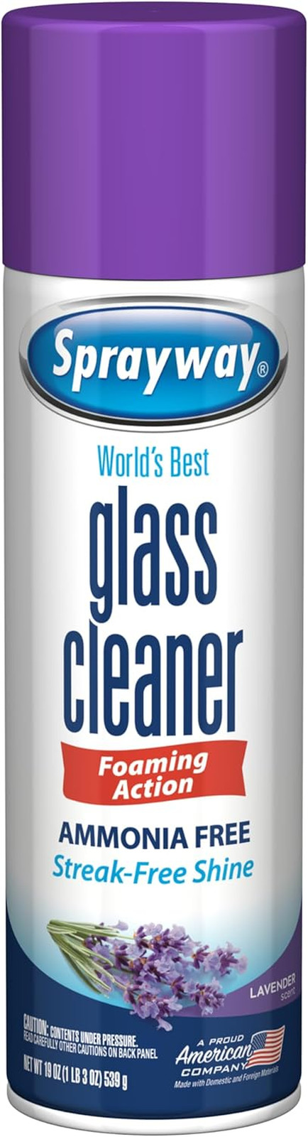 Sprayway Glass Cleaner Lavender Scent Foaming Aerosol Spray, 19Oz, Pack of 6 | A