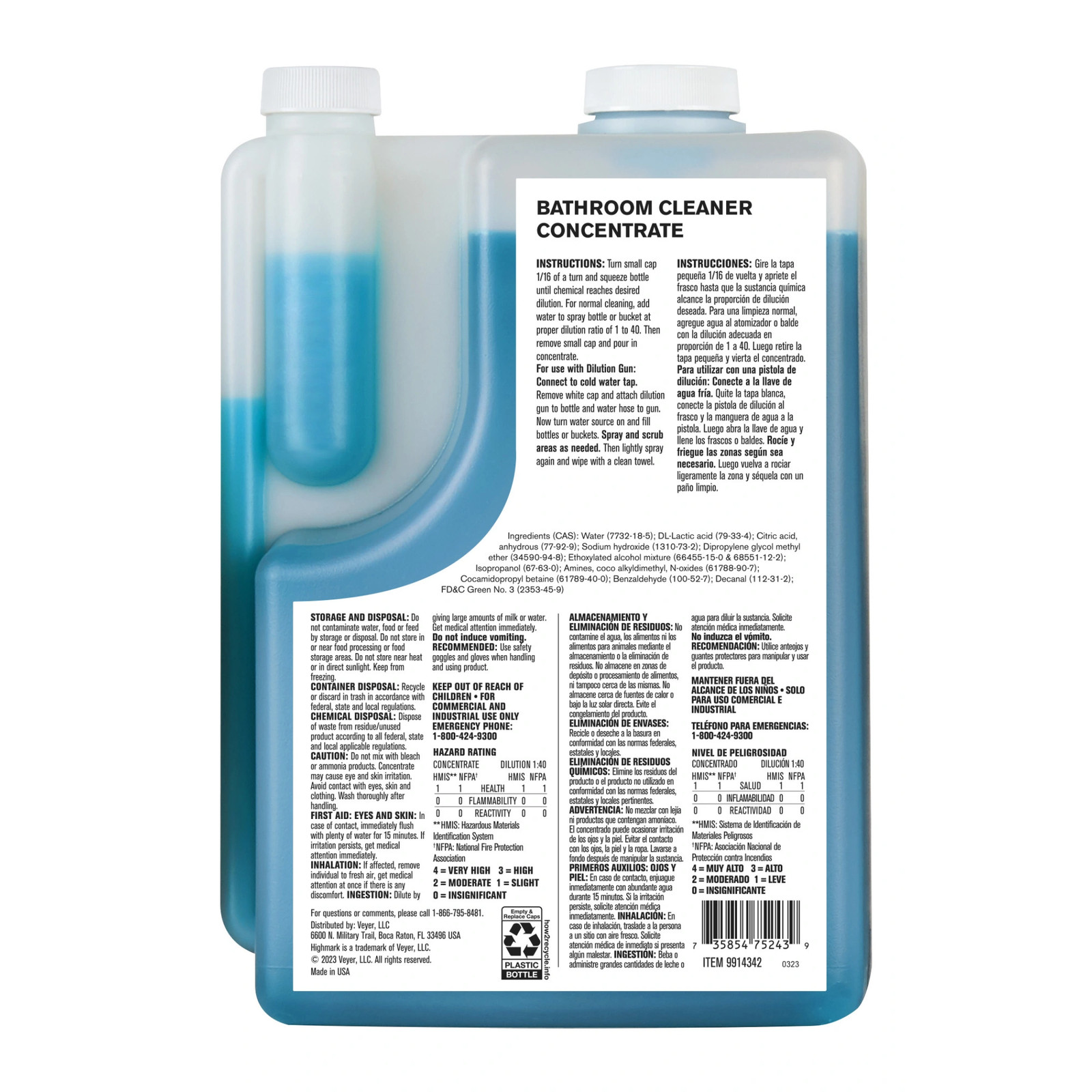 Highmark Liquid Bath Cleaner, 2 Liters, Case Of 4 Bottles