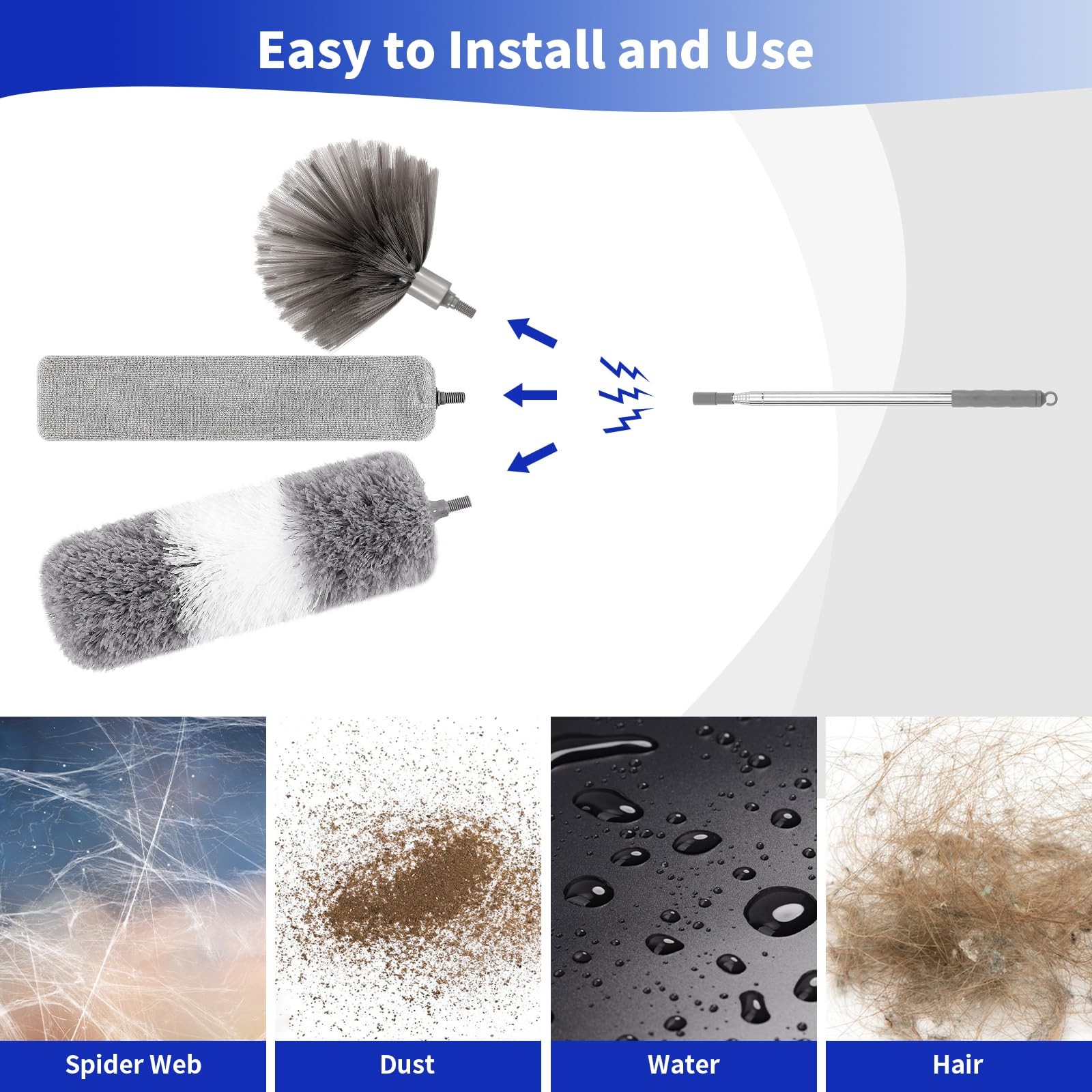 5PCS Dusters for Cleaning, Extendable Microfiber Duster with Extension Pole U…