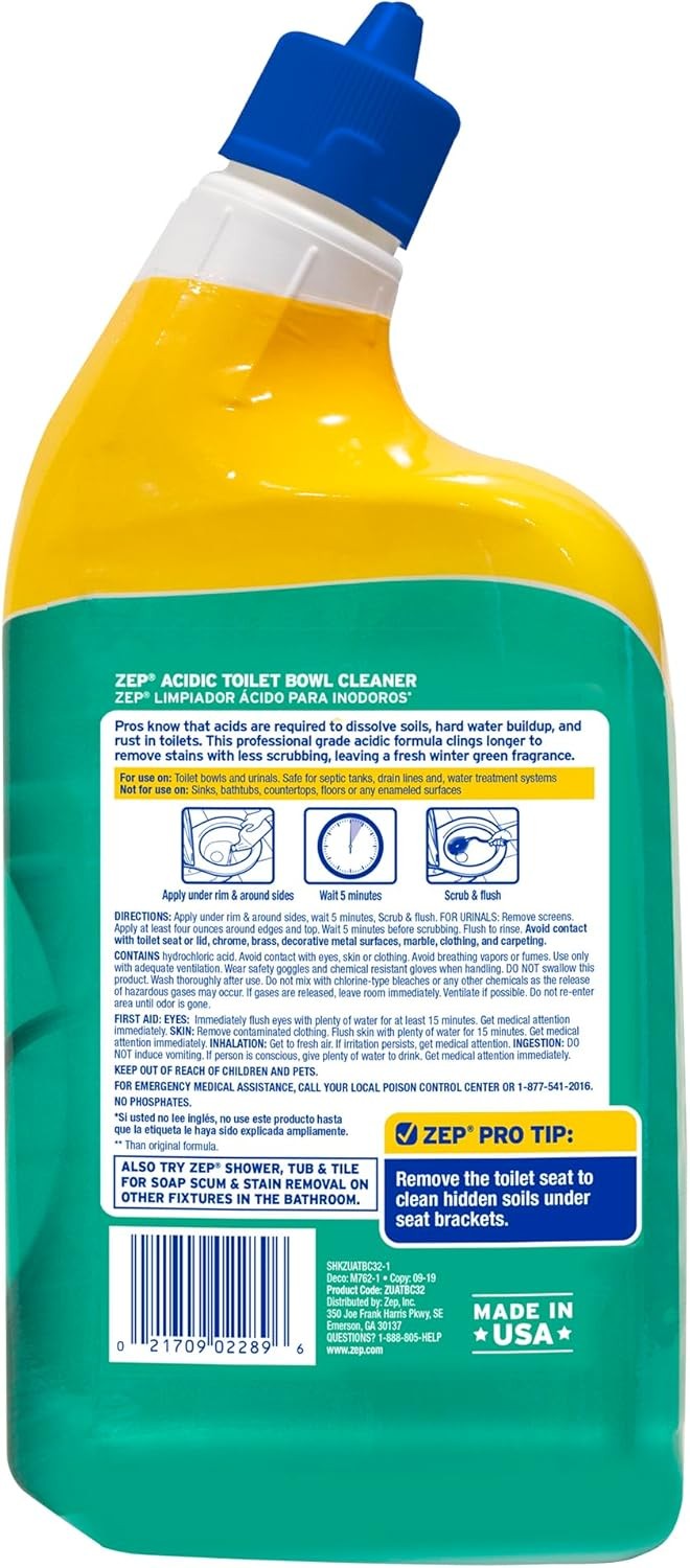 Zep Acidic Toilet Bowl Cleaner 32 oz 4-Pack – 2x Thicker Clinging Formula