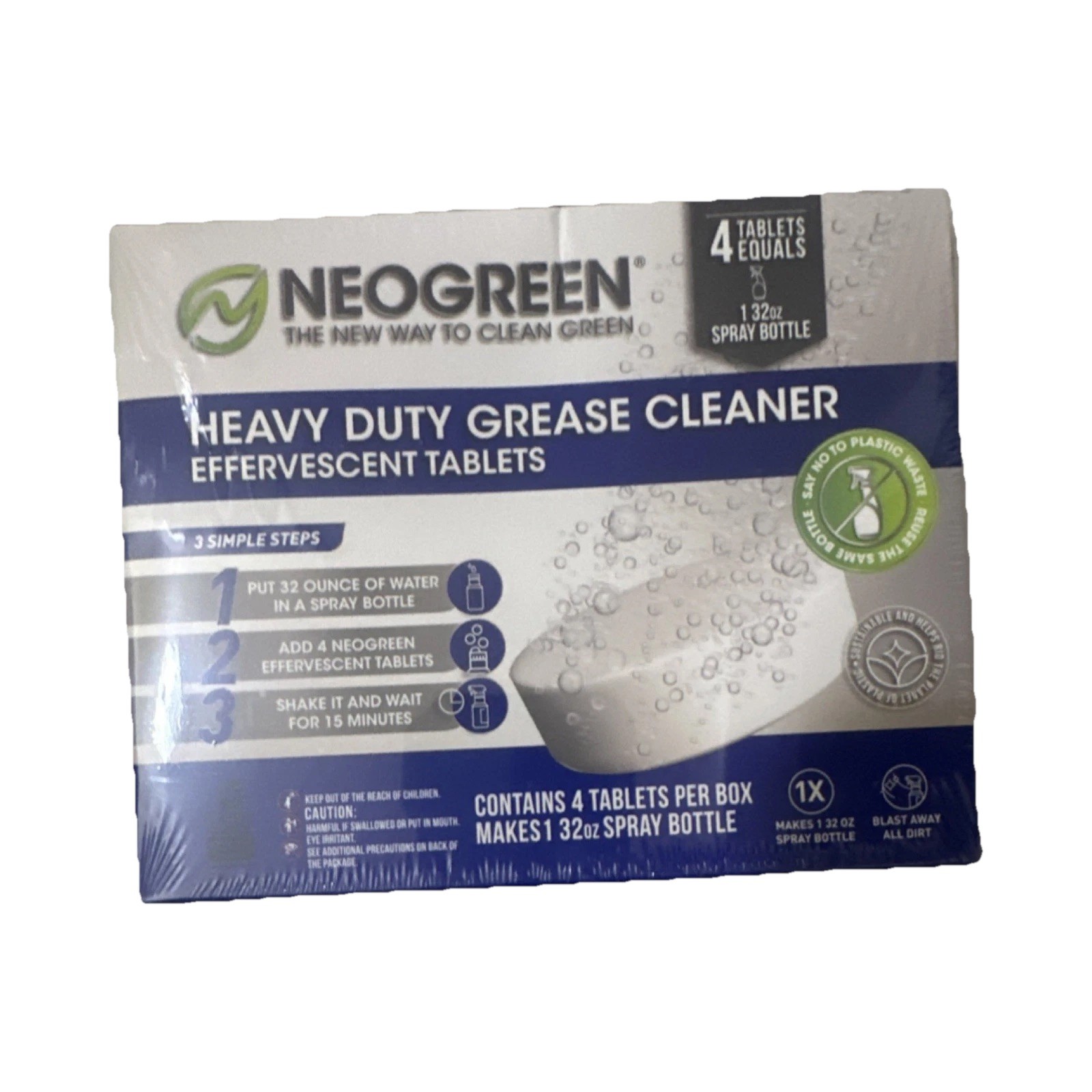 Neogreen Heavy Duty Grease Cleaner Tablets 4 Pack, 32 fl oz, Unscented