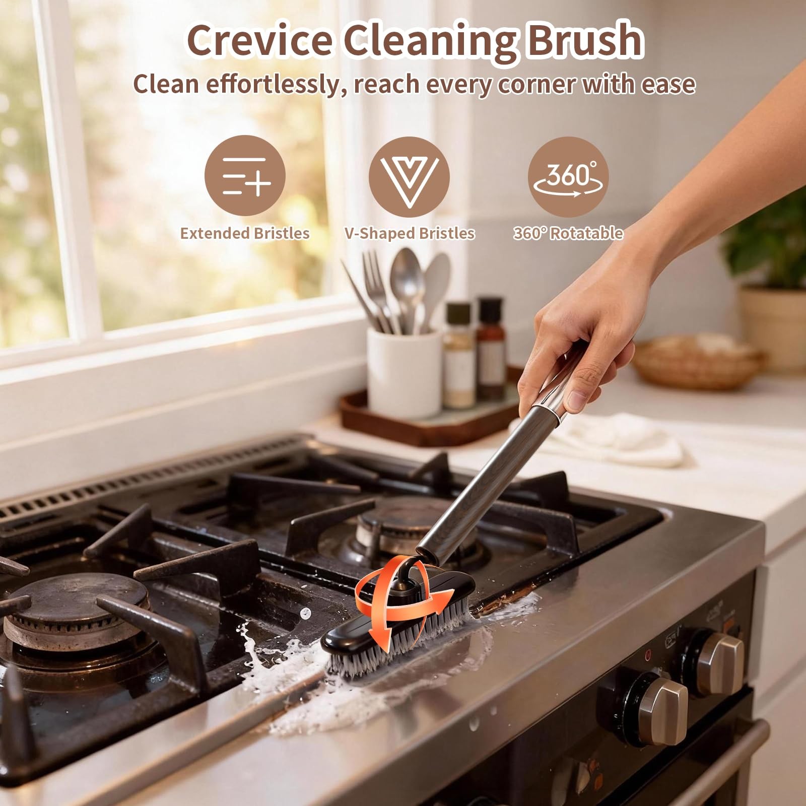 Kitchen Scrub Brush for Dishes, 360° 6-in-1 Kitchen Brushes for Dishes, House…
