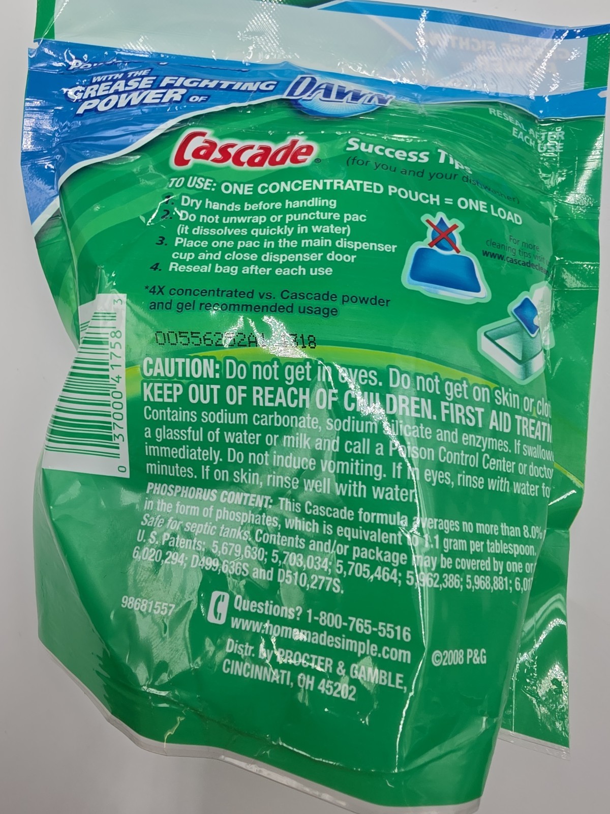 Cascade Complete Dawn Dishwasher Cleaner Lemon Scent Action Pacs Total 90