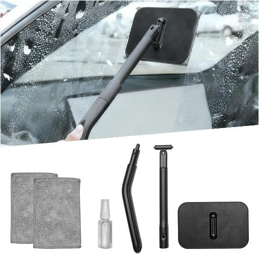 Car Windshield Cleaning Tool, Vehicle Window Glass Cleaner with 2 Reusable Micro