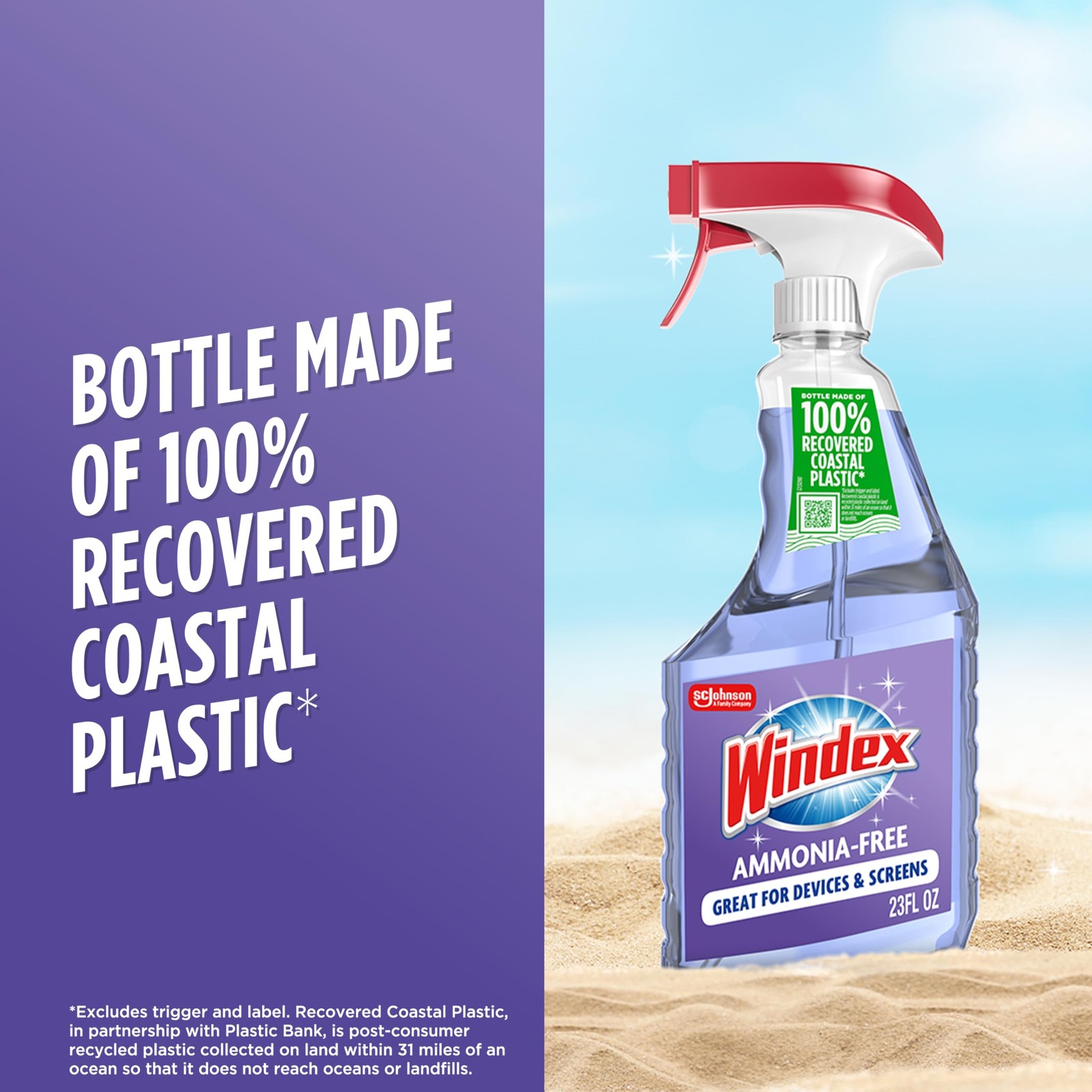 Windex Glass and Window Cleaner Spray Bottle, Ammonia Free, Packaging Designed t