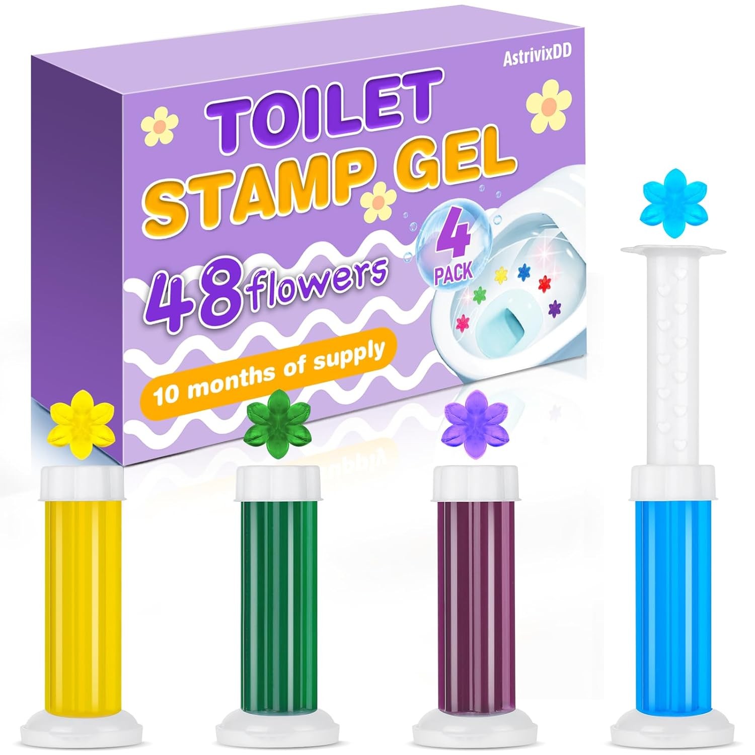 4 Pack Toilet Gel Stamps 48 Count Toilet Bowl Cleaner Gel 4 Scents Fresh