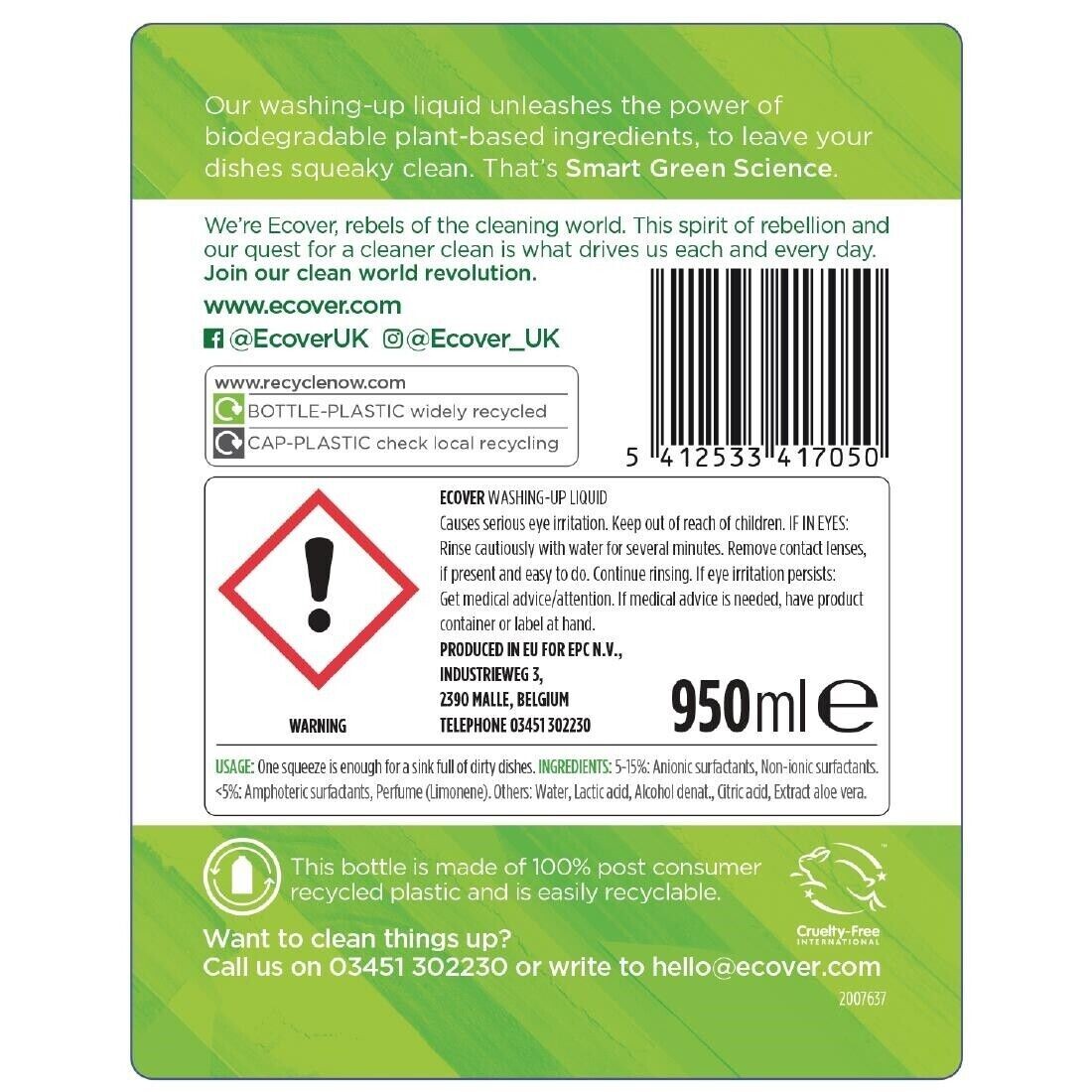 Ecover Lemon and Aloe Vera Washing Up Liquid Concentrate 950ml – DA409