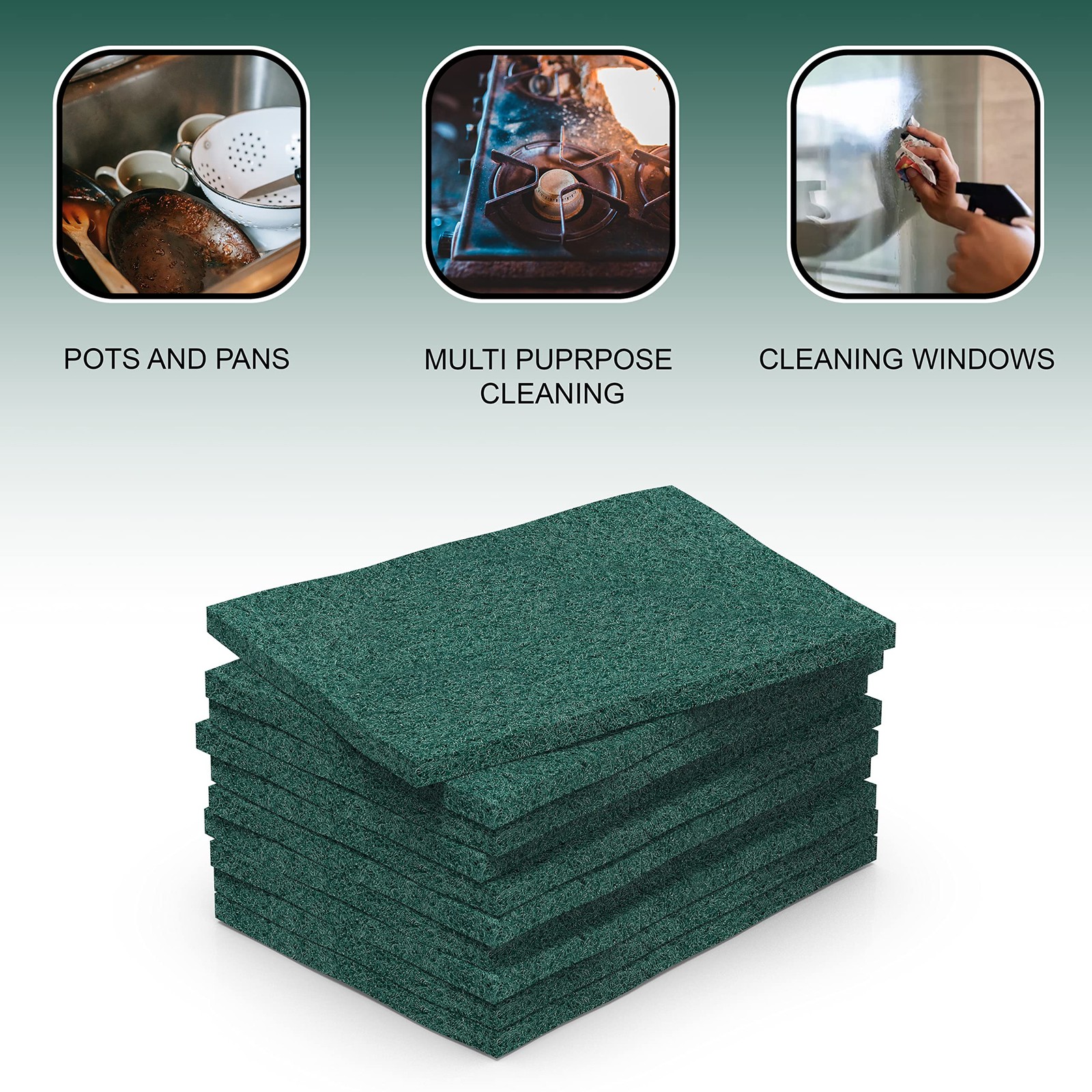 100 Pack Heavy Duty Scouring Pads 3×4 Inch – Green Scrubbing Pads, Non Scratc…