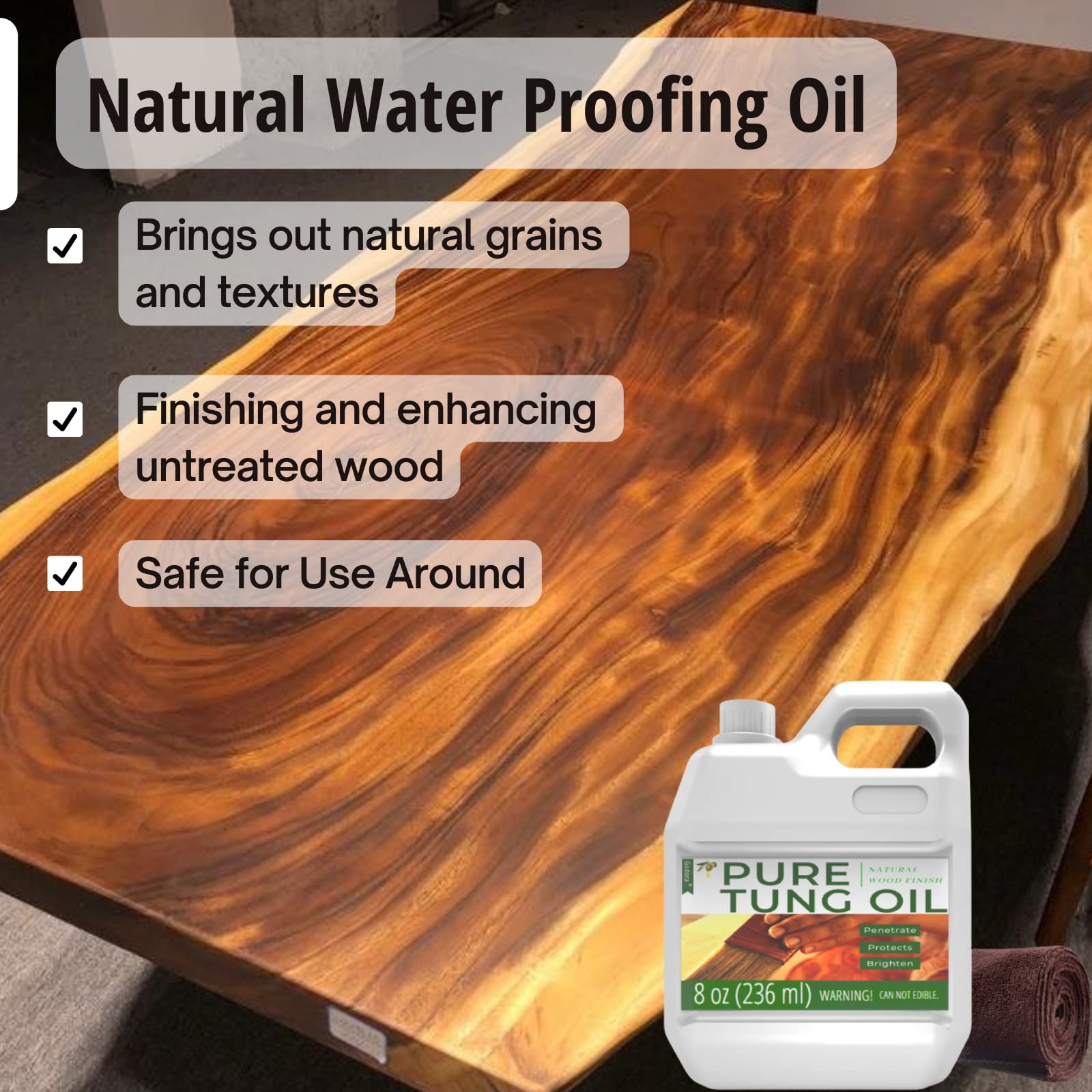 8 oz Pure Tung Oil for Wood Finishing, Wood Sealer for Indoor & Outdoor Favor…