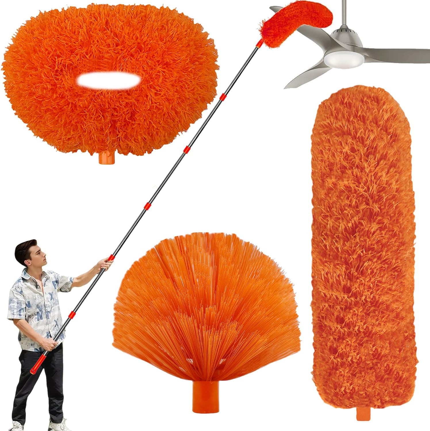 20 Ft+ High Reach Cleaning Tool Kit – Microfiber Feather Ceiling Fan Duster & Co