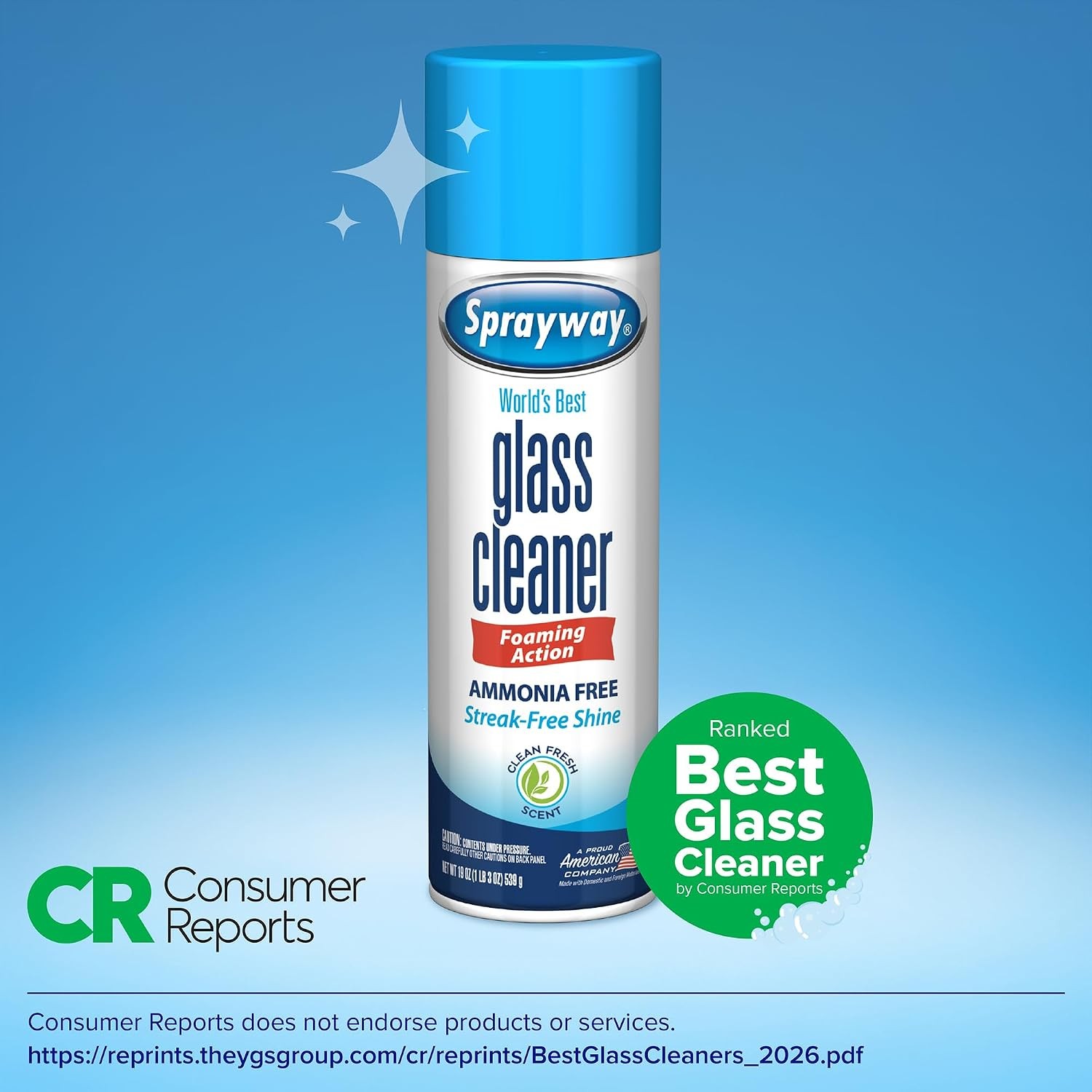 Sprayway Glass Cleaner Foaming Aerosol 19oz 2-Pack Ammonia-Free Streakless