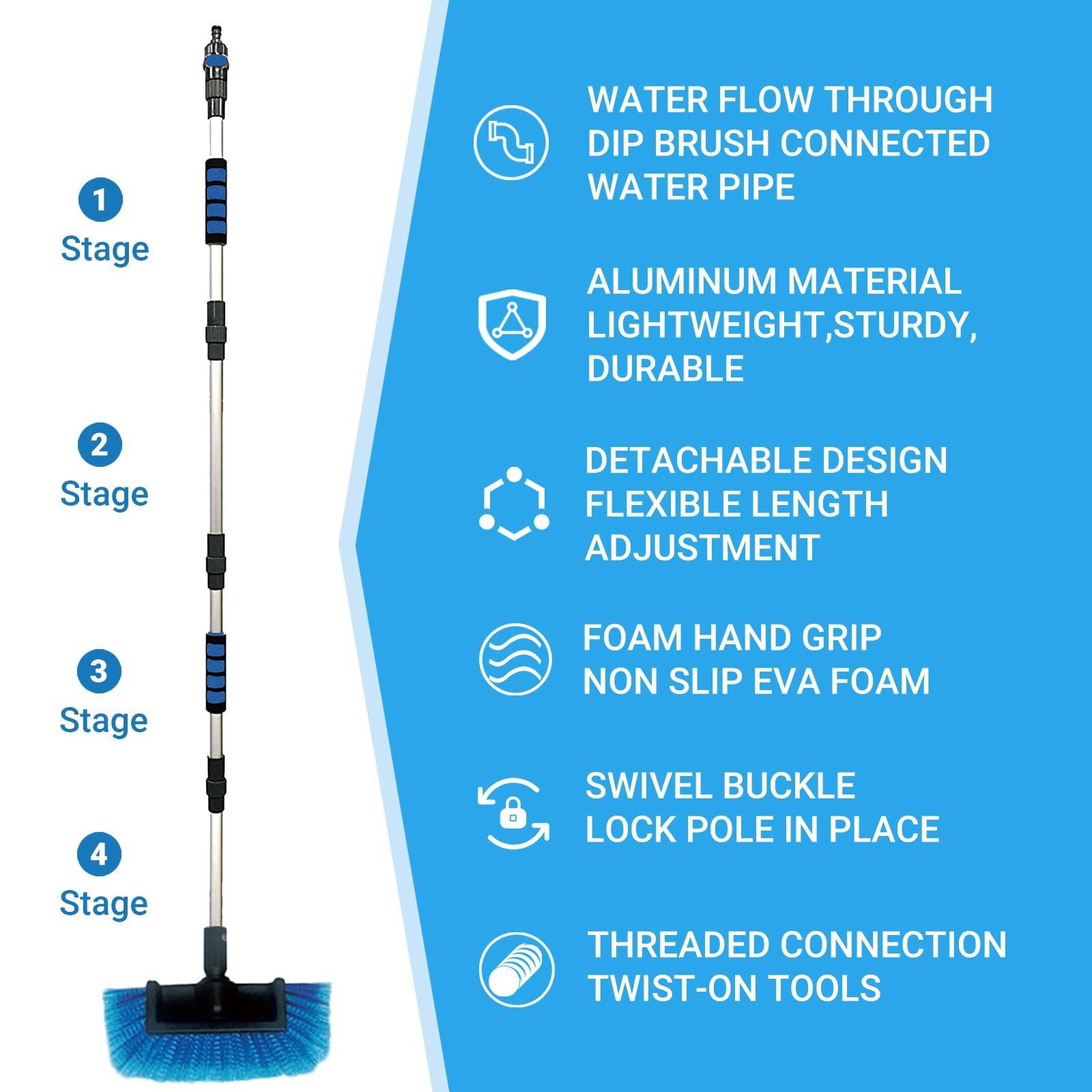 72 Car Wash Brush with Long Handle, On/Off Switch for Car RV Truck Boat Washing