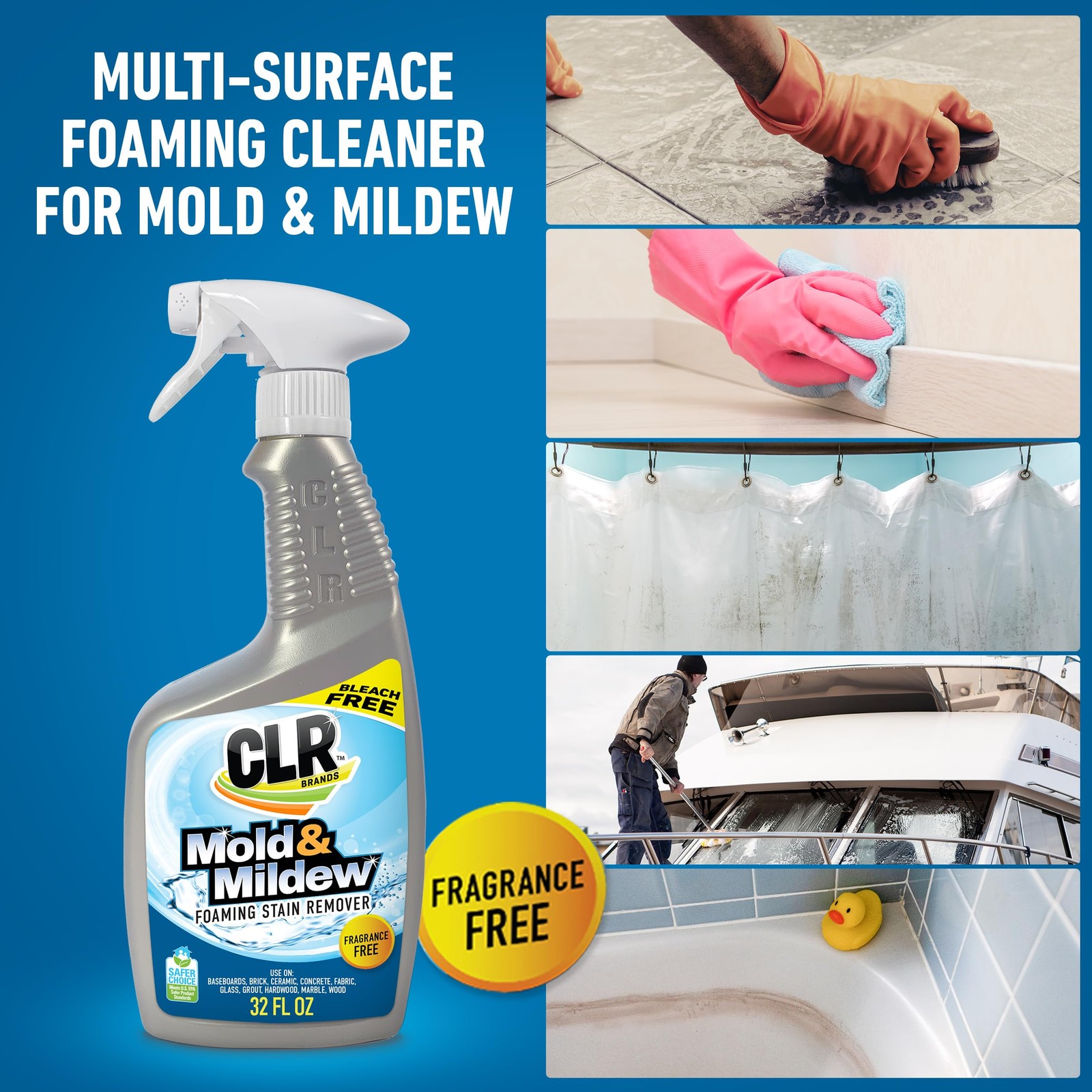 Clr Mold Mildew Stain Remover Spray 32 Fl Oz Pack Of 2 Fast Acting Multi Surface