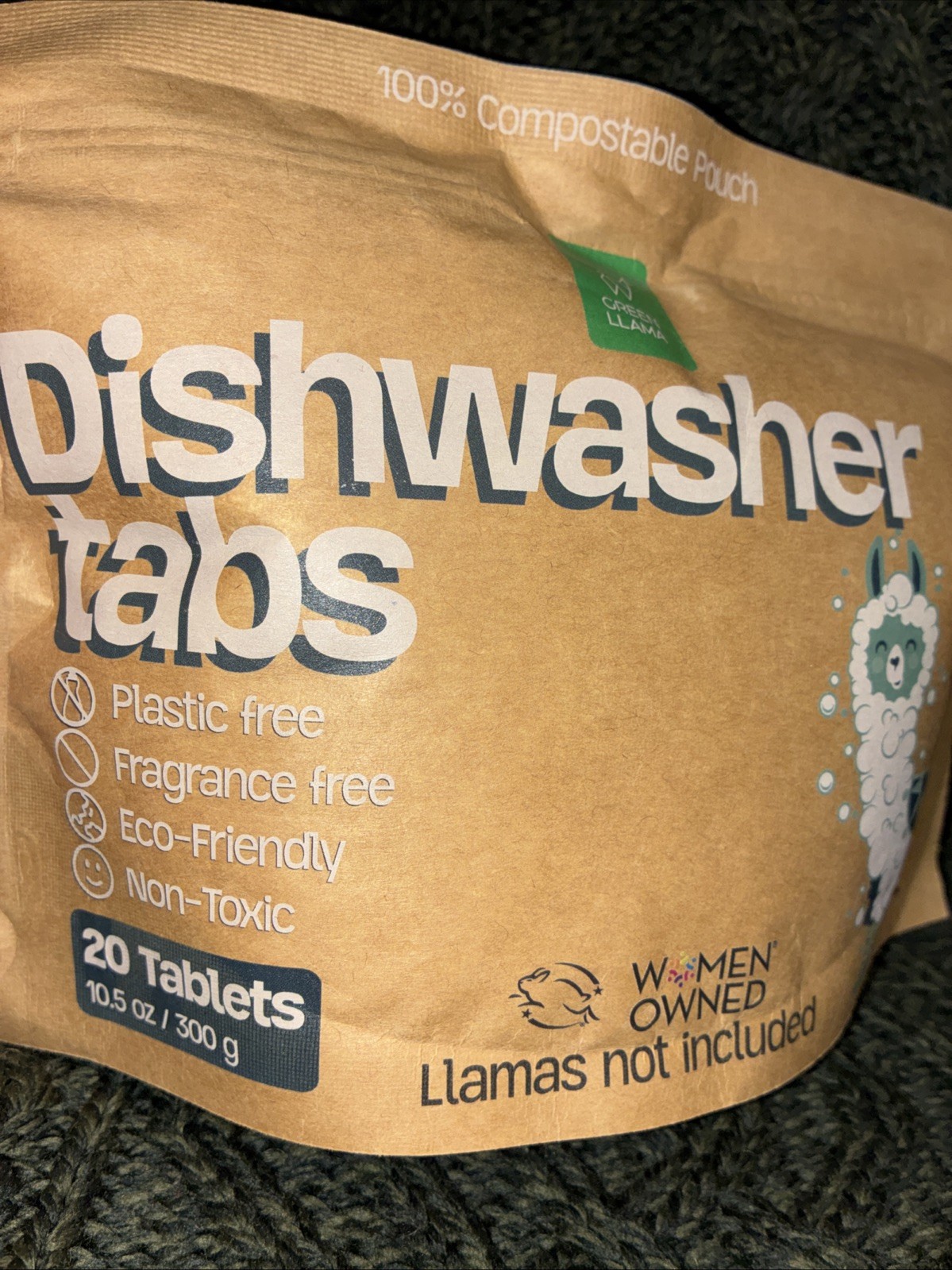 Green Llama Plastic Free, Fragrance Free, Non-Toxic Dishwasher Tabs 20 Count
