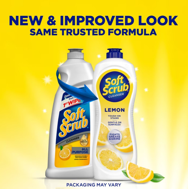 Soft Scrub All Purpose Surface Cleanser, Lemon Scent, 24 oz Bottle, 8/CT – NEW