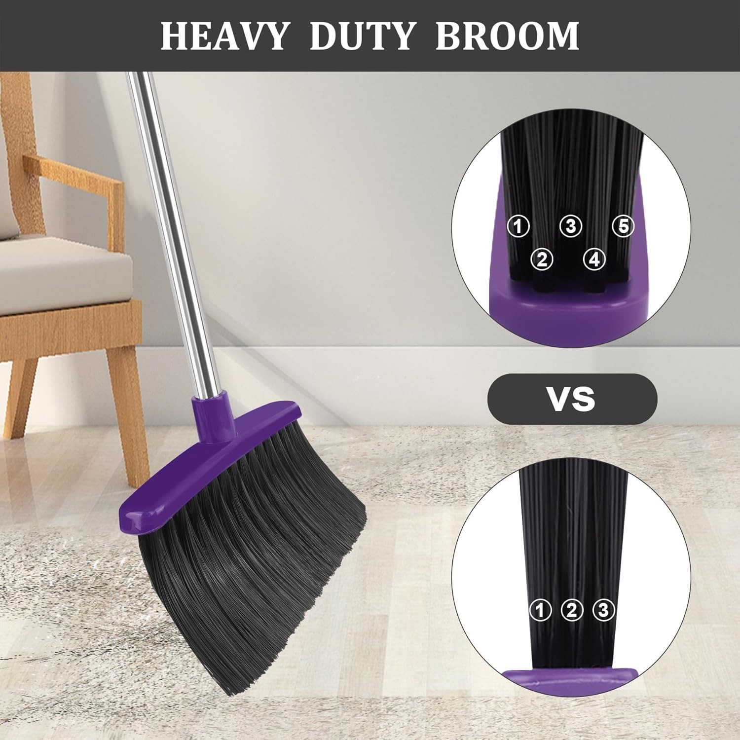 Broom and Dustpan Set, Long Handle Broom with Dustpan bo Set, Windproof