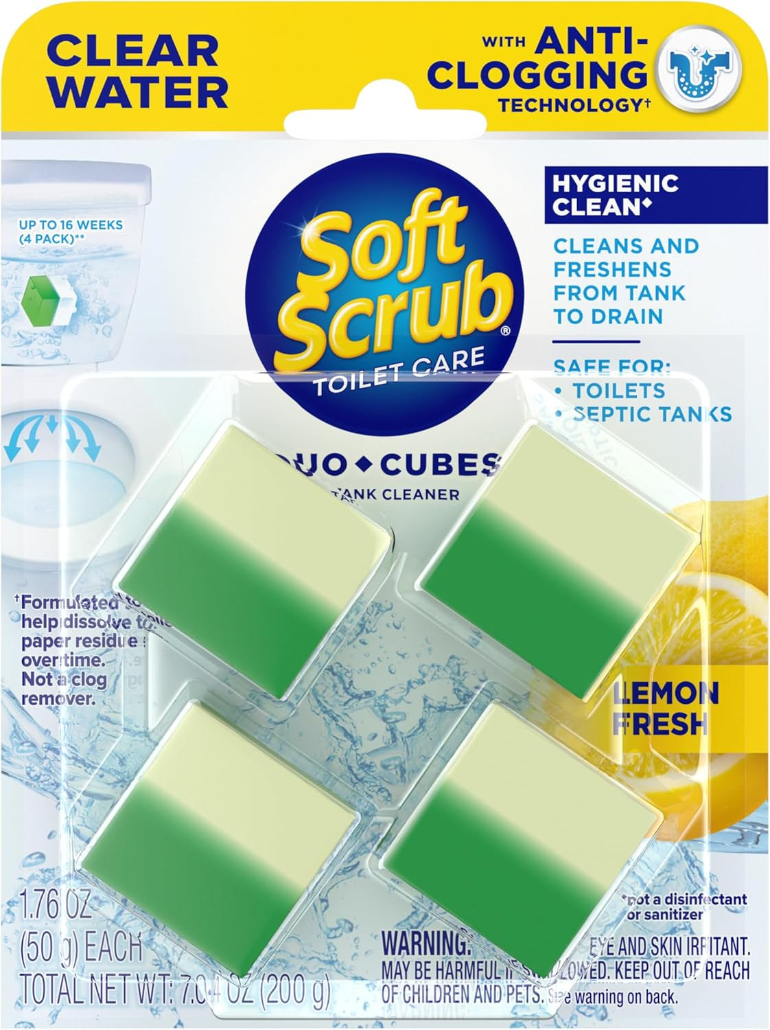 In-Tank Toilet Cleaner Clear Water Duocubes, 4Ct, Lemon Fresh