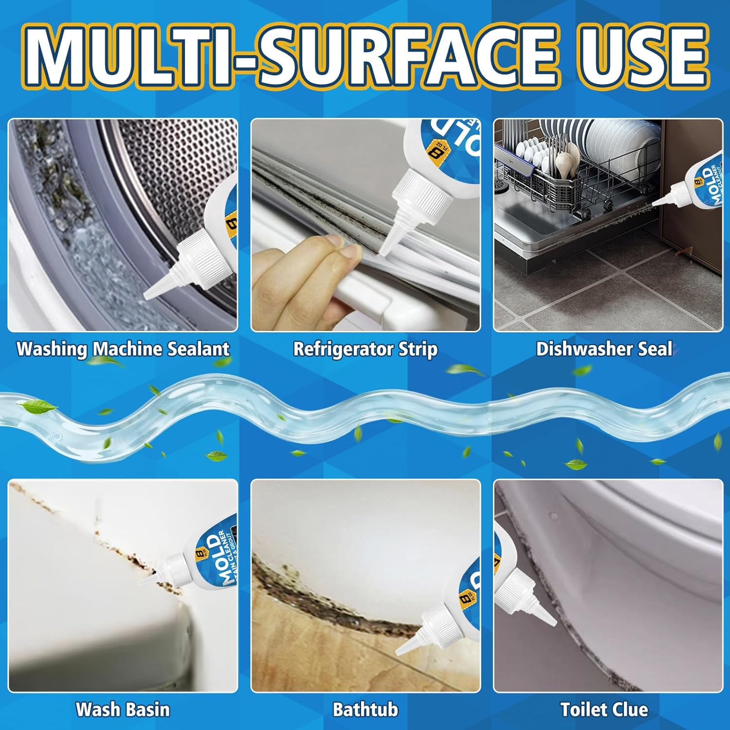 Mold Stain Cleaner Gel, 8 Fl Oz Washing Machine Cleaner with Brush, Mold Cleaner