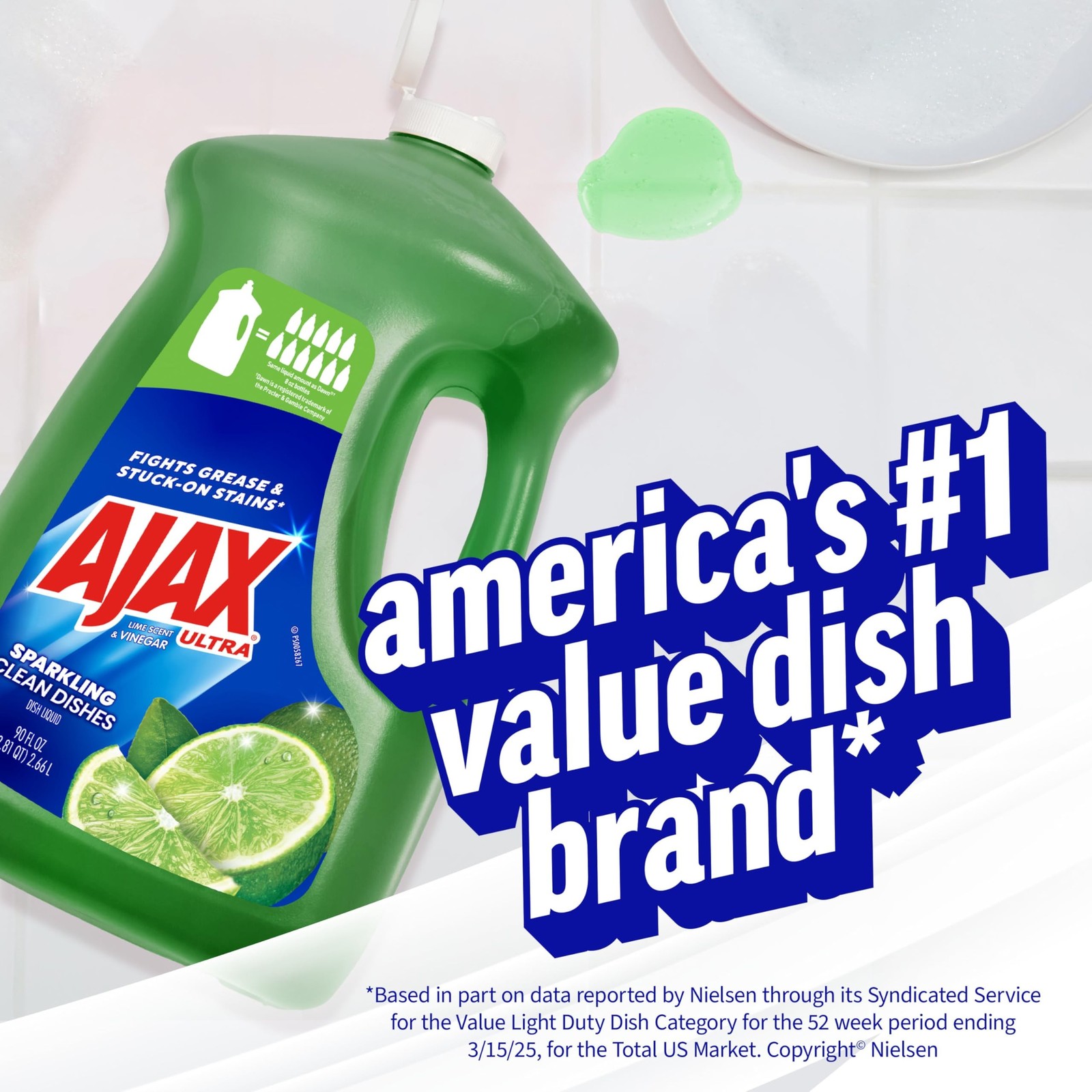 90 fl oz Ajax Ultra Dishwashing Liquid Dish Soap Refill Vinegar Lime Scent NEW