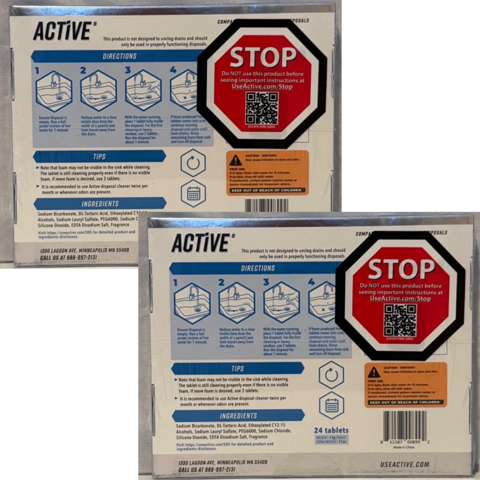2 PACK Active DISPOSAL Cleaner & Deodorizer Garbage Disposal Sink, 24 Tablets