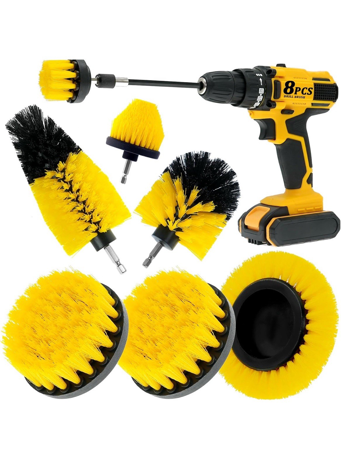 8 Pcs Drill Brush Attachment Set, Power Cleaning Scrub Brush Kit with Extend Lon